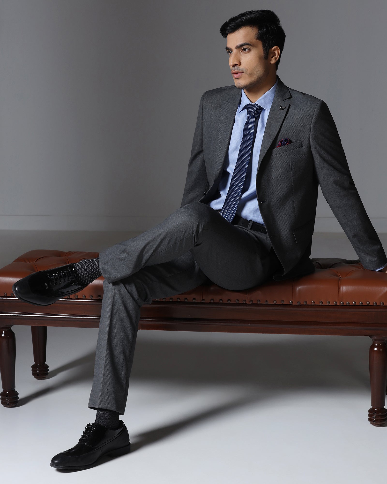 Charcoal Two Piece Textured Suit - Brim