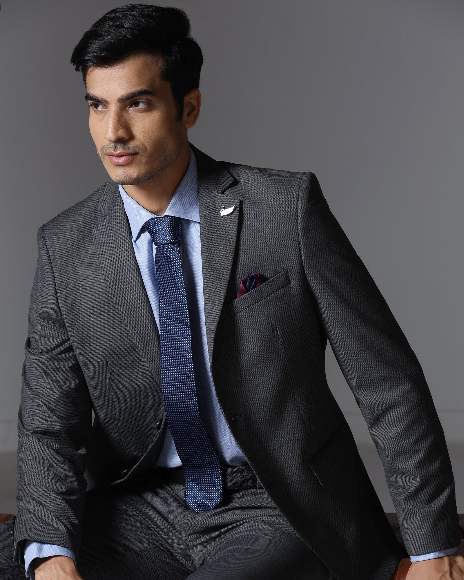 Charcoal Two Piece Textured Suit - Brim