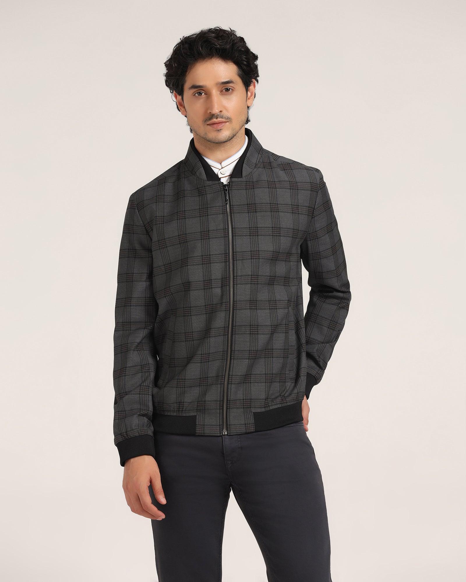 Bomber Charcoal Check Zipper Jacket - Nadra - Blackberrys