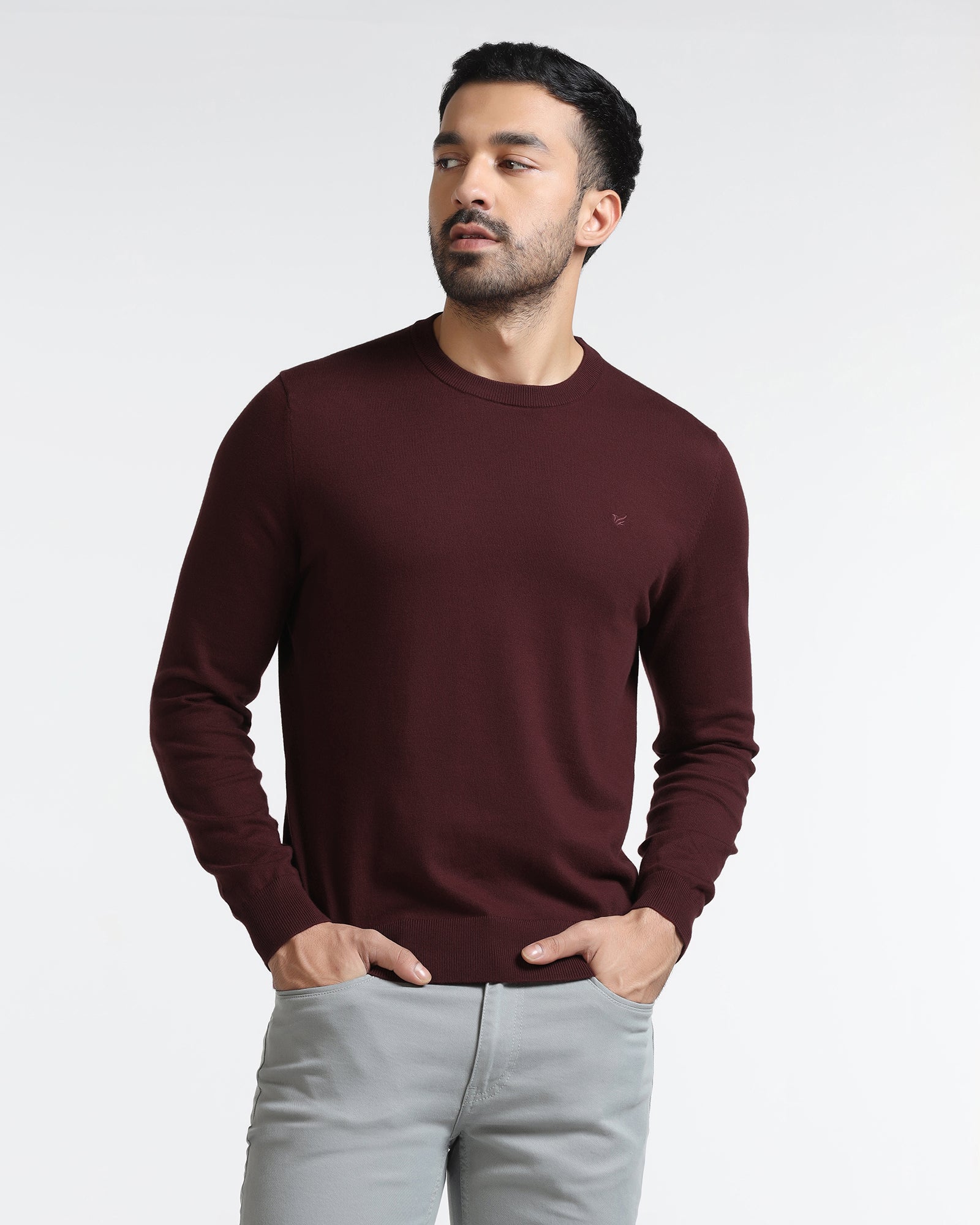 Cherry Lacquer Crew Neck Solid Sweater - Mario