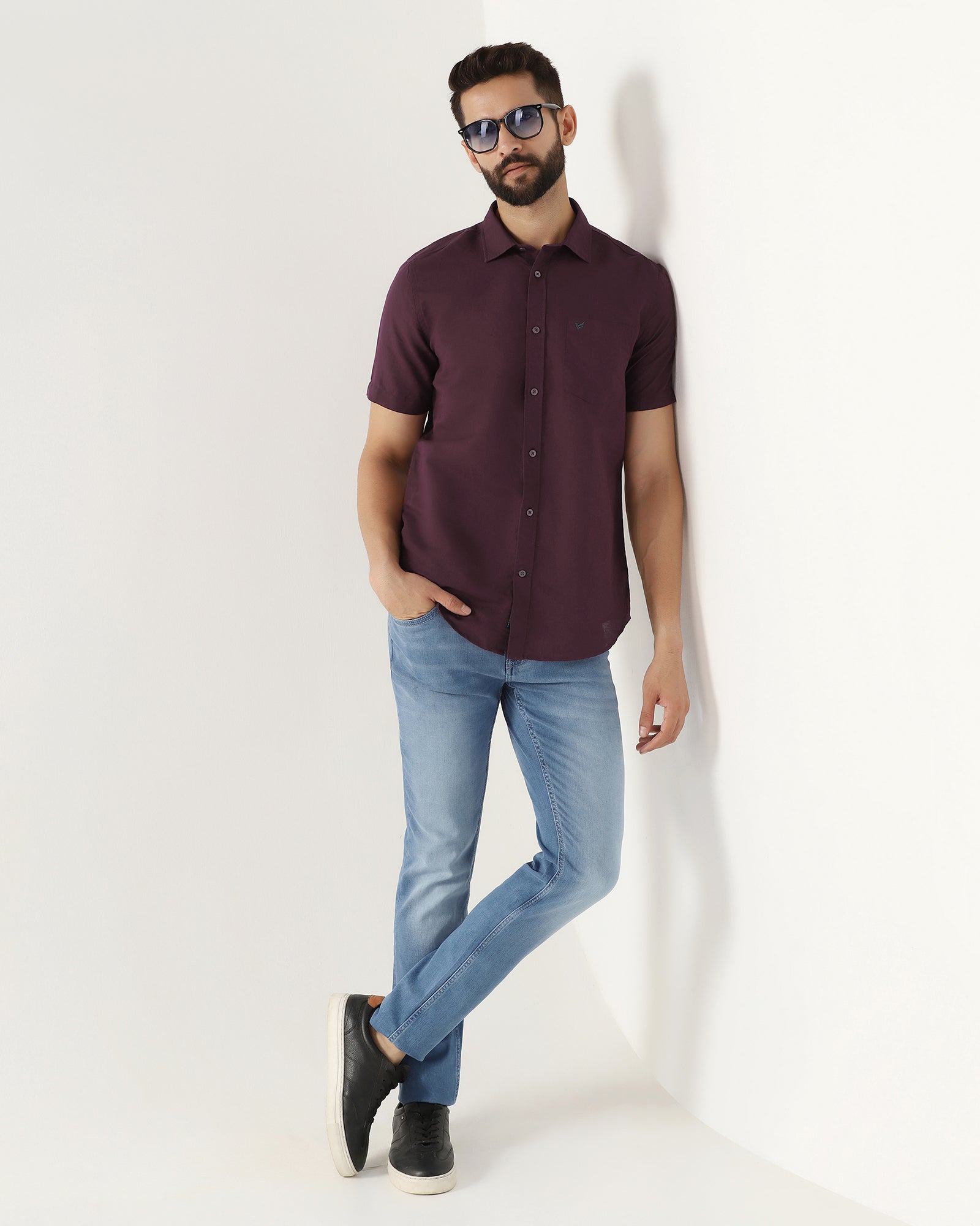 Cherry Lacquer Half Sleeve Linen Solid Shirt - Salmon