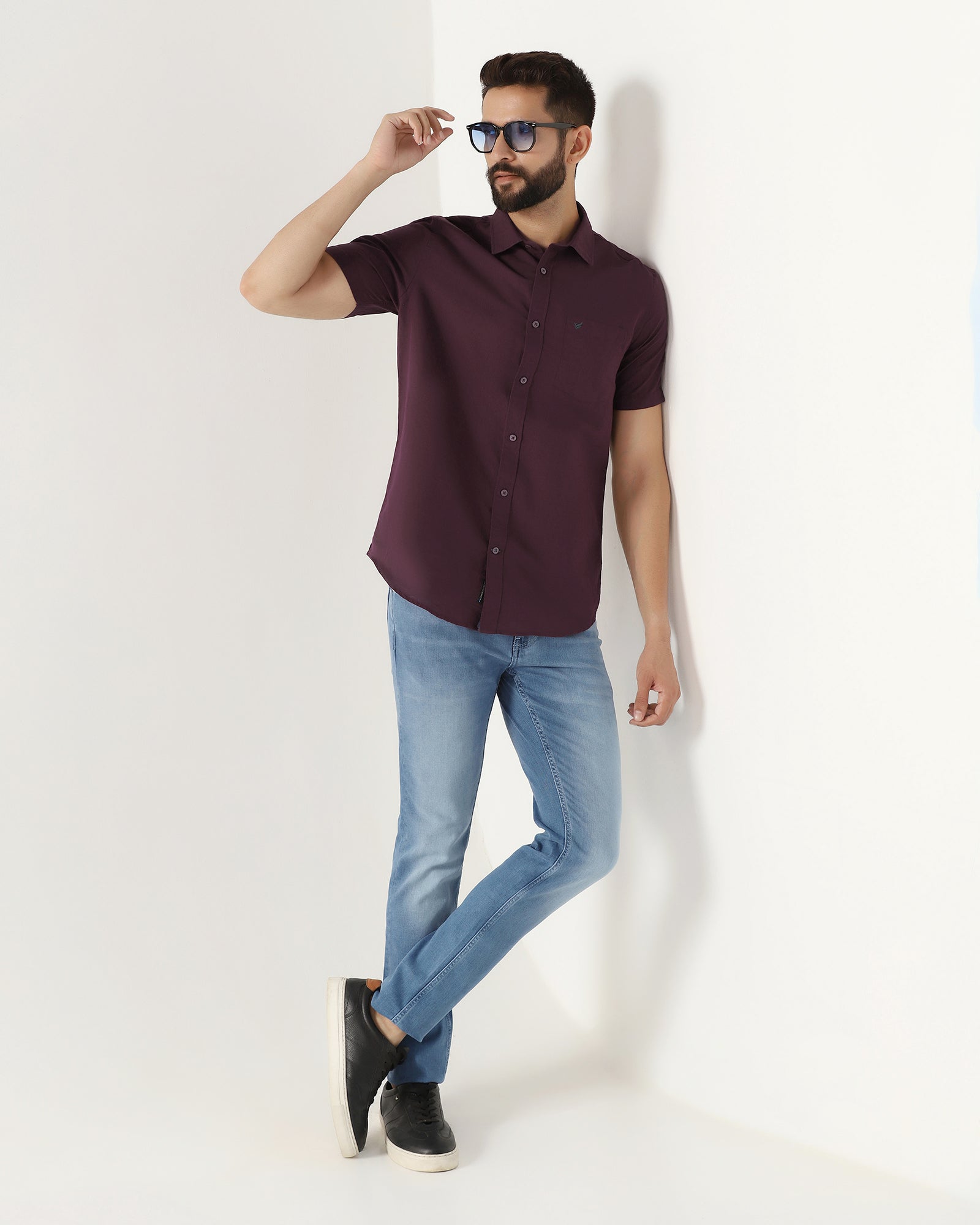 Cherry Lacquer Half Sleeve Linen Solid Shirt - Salmon