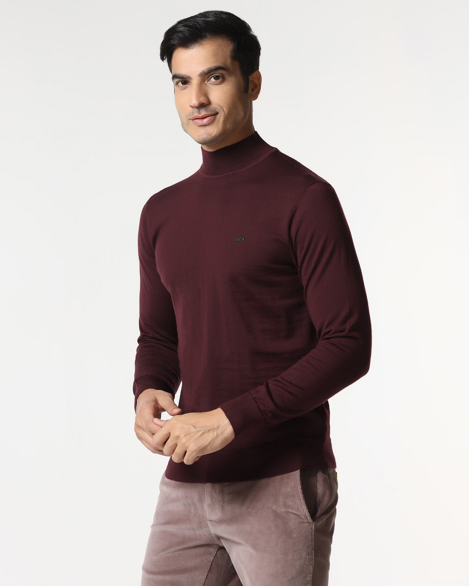 Cherry Lacquer High Neck Solid Sweater - Jester