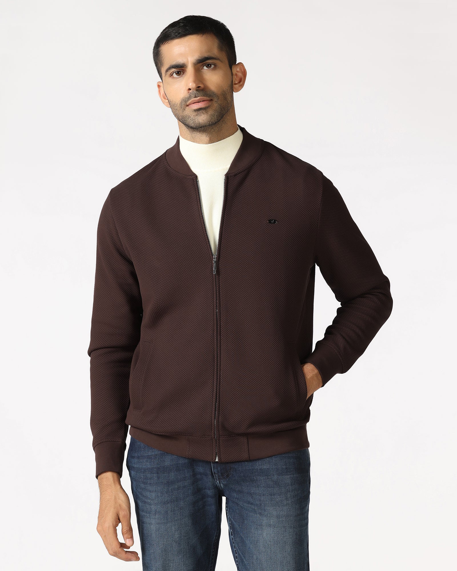 Chocolate Sauce Bomber Neck Textured Sweatshirt - Triumph