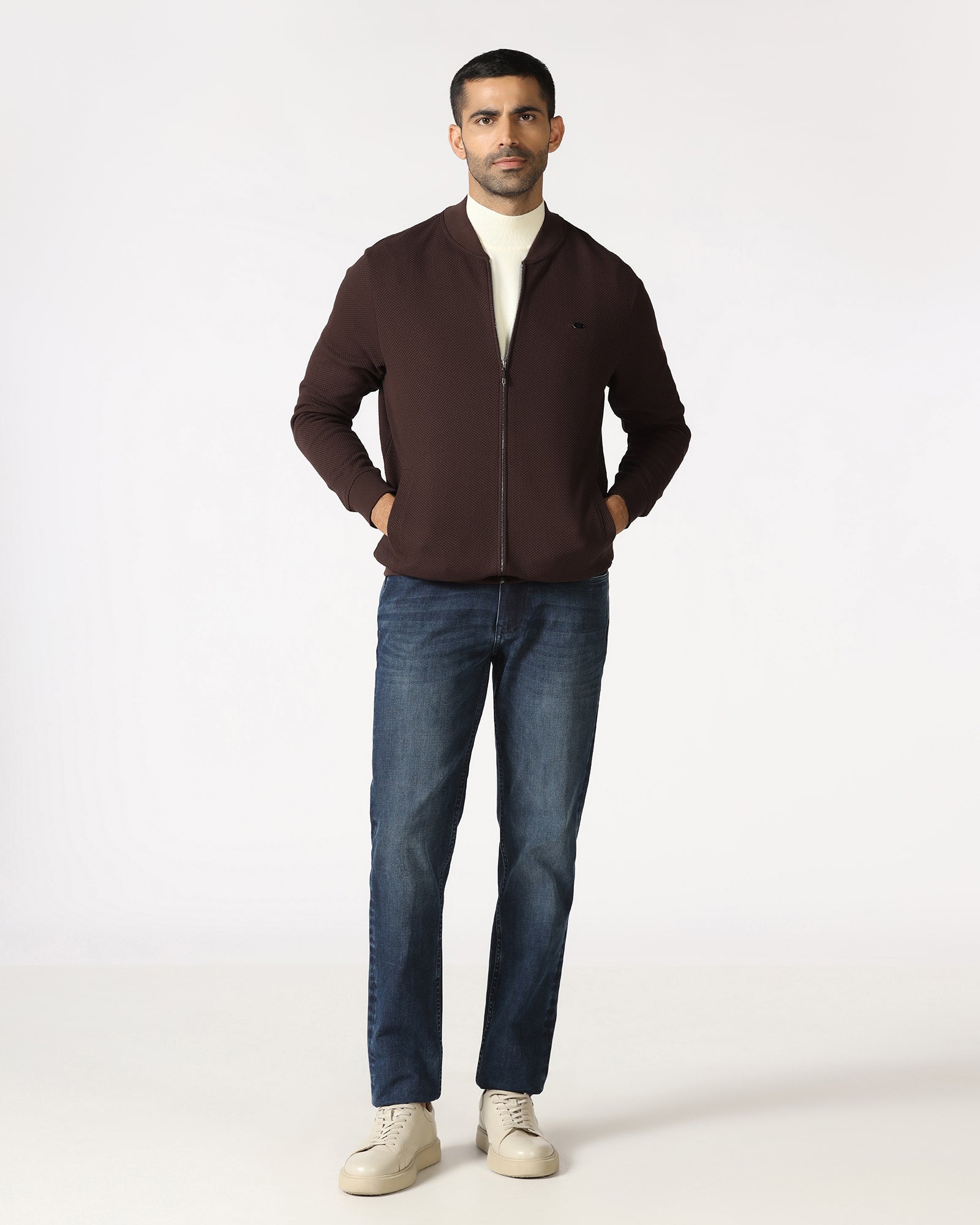 Chocolate Sauce Bomber Neck Textured Sweatshirt - Triumph
