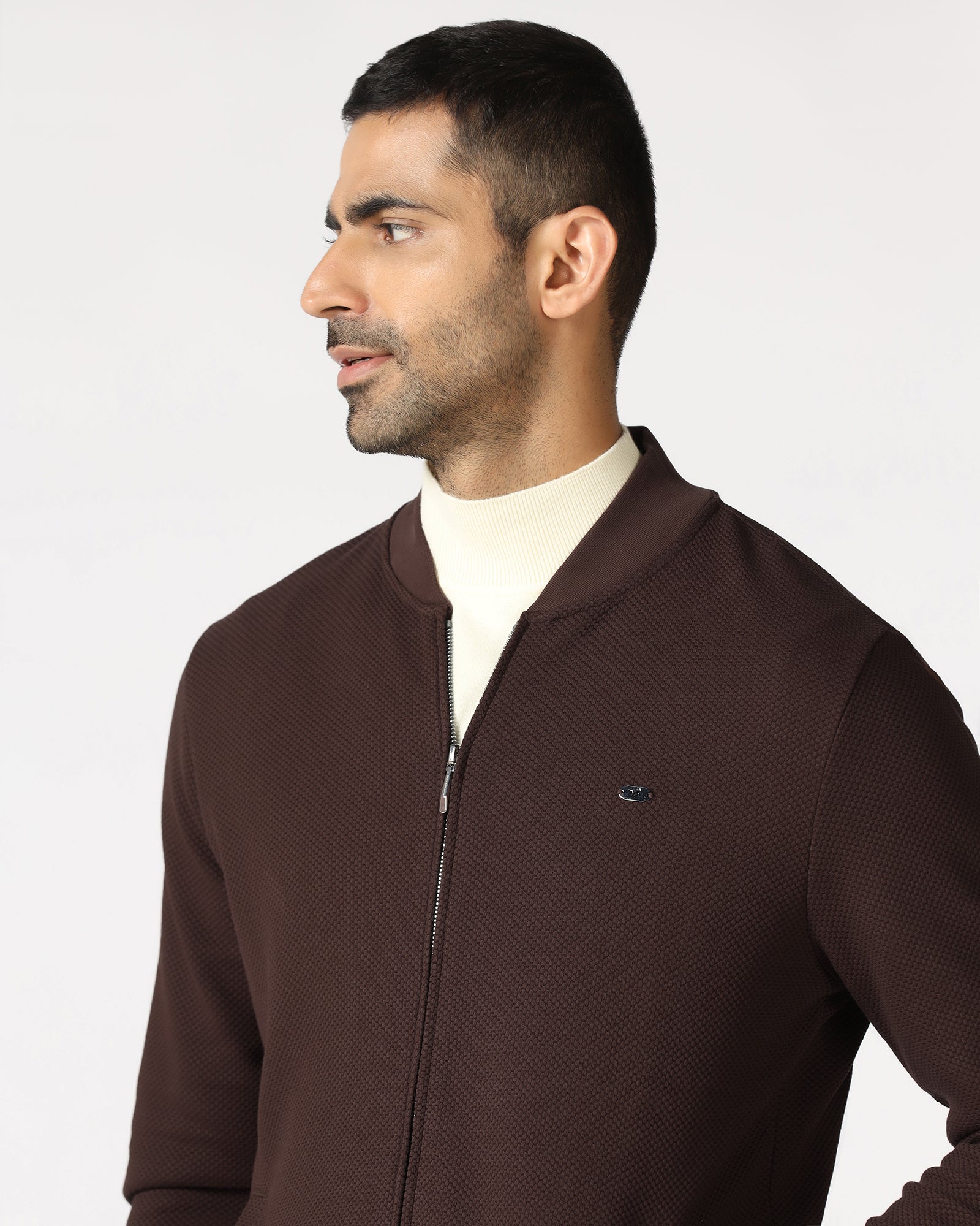 Chocolate Sauce Bomber Neck Textured Sweatshirt - Triumph