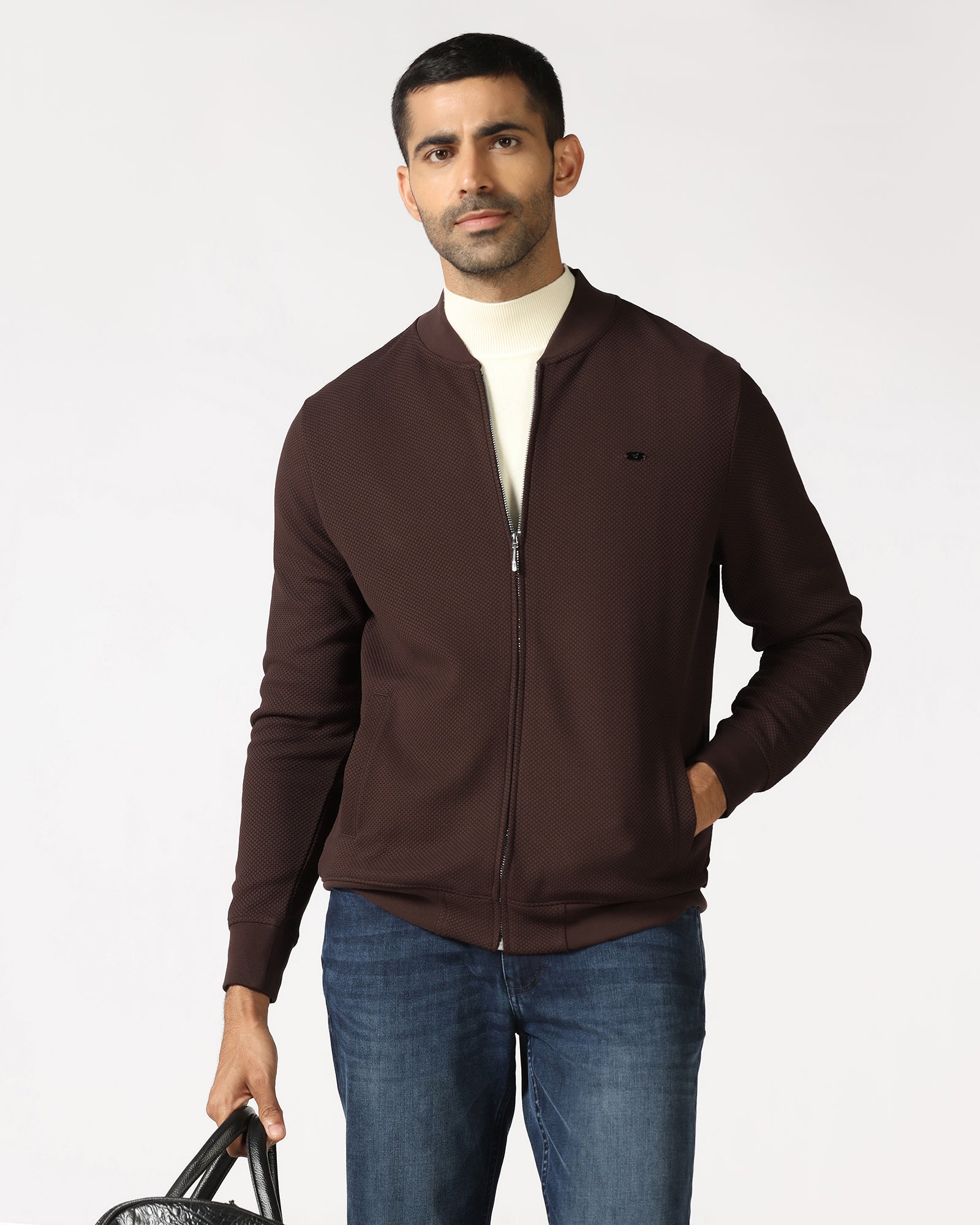 Chocolate Sauce Bomber Neck Textured Sweatshirt - Triumph