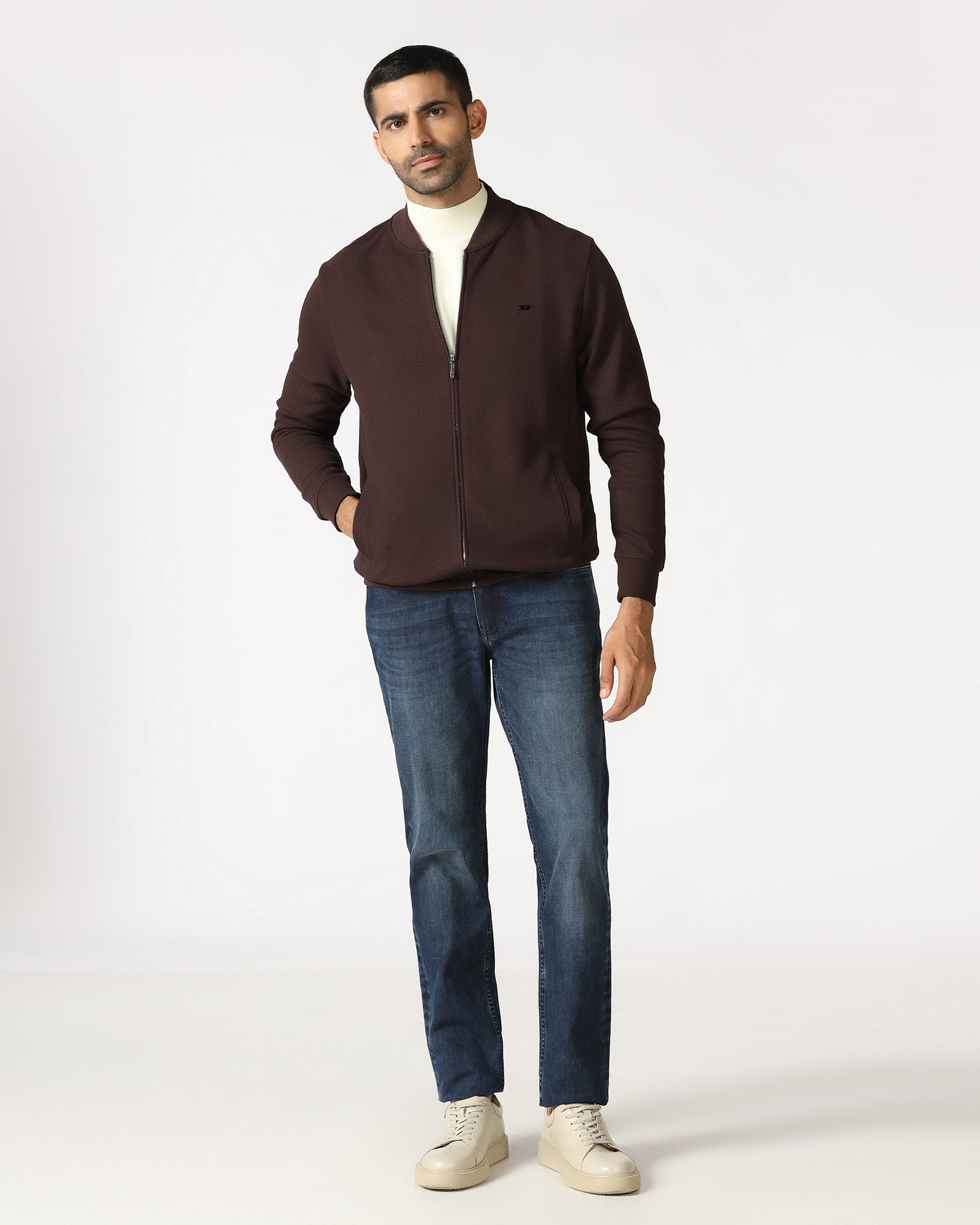 Chocolate Sauce Bomber Neck Textured Sweatshirt - Triumph