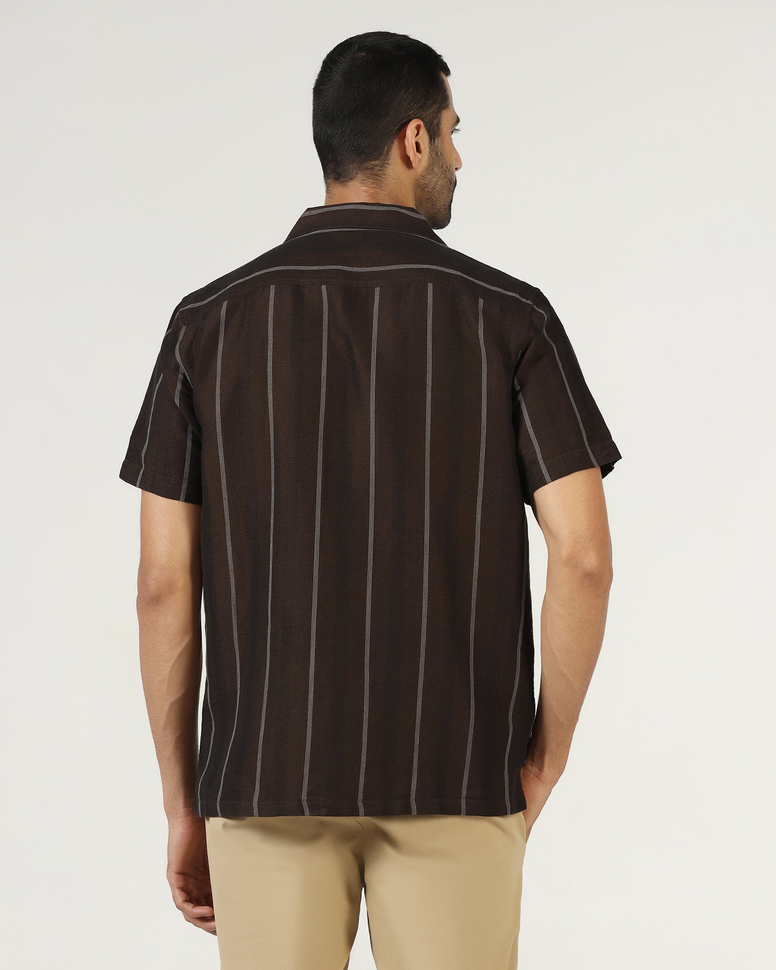 Chocolate Sauce Half Sleeve Linen Stripe Shirt - Ramiro