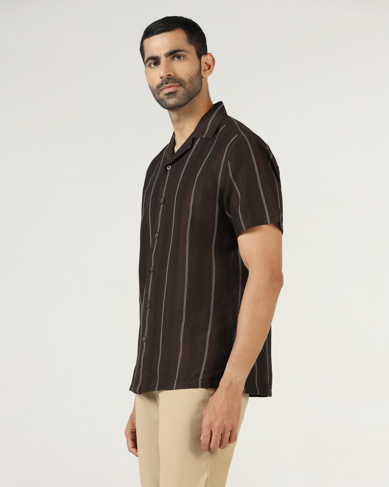 Chocolate Sauce Half Sleeve Linen Stripe Shirt - Ramiro