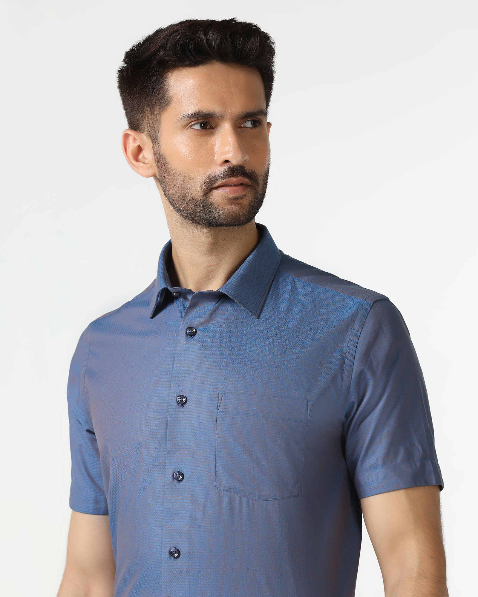 Cobalt Half Sleeve Textured Shirt - Zander
