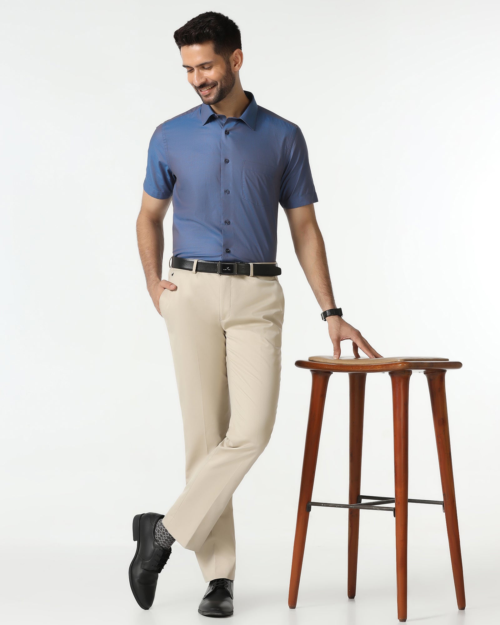 Cobalt Half Sleeve Textured Shirt - Zander