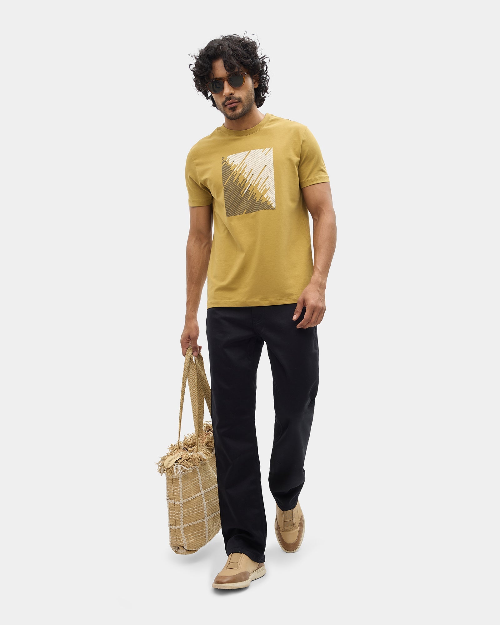Copper Brown Crew Neck Printed T-Shirt - Megumi