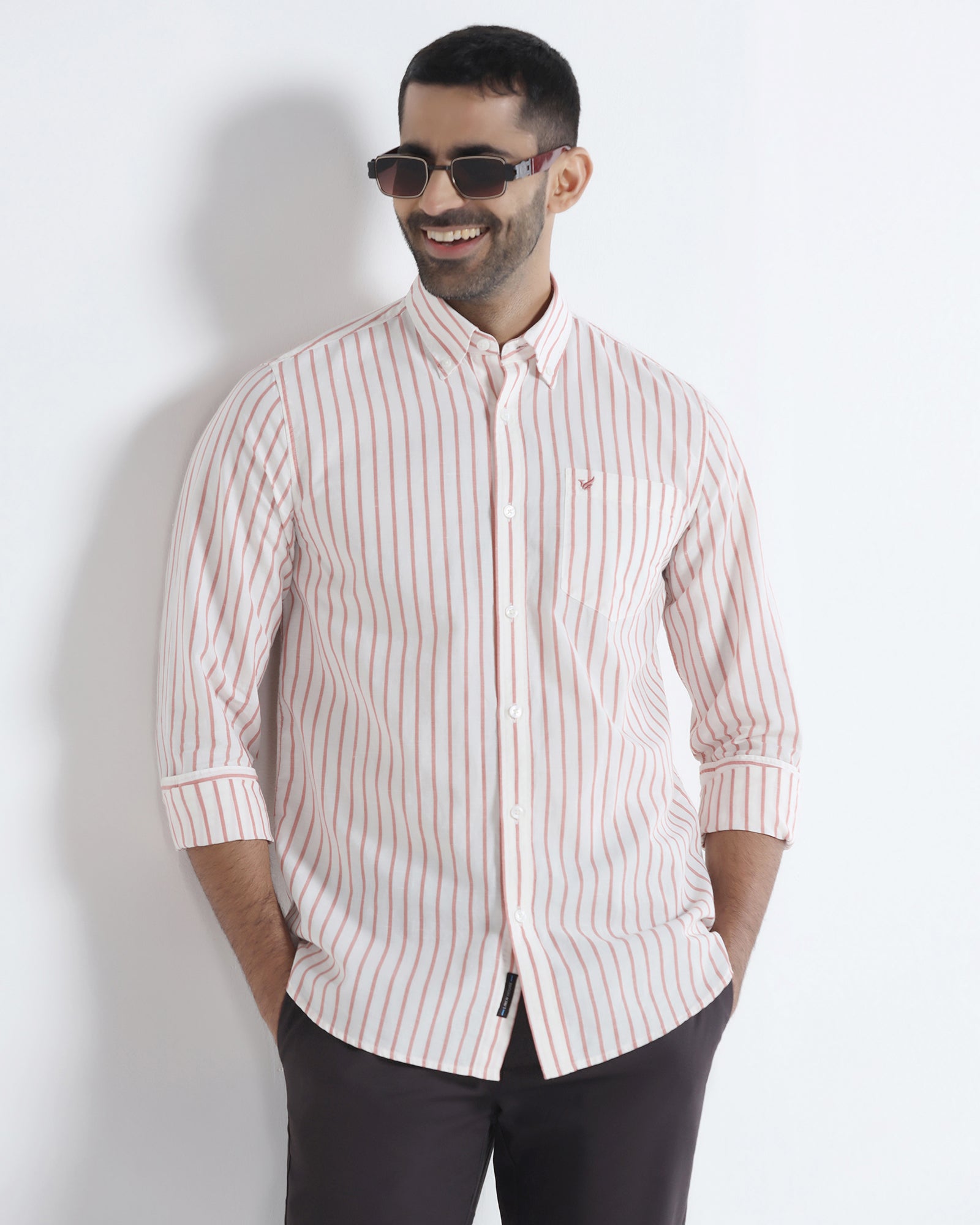 Coral Linen Stripe Shirt - Marzel