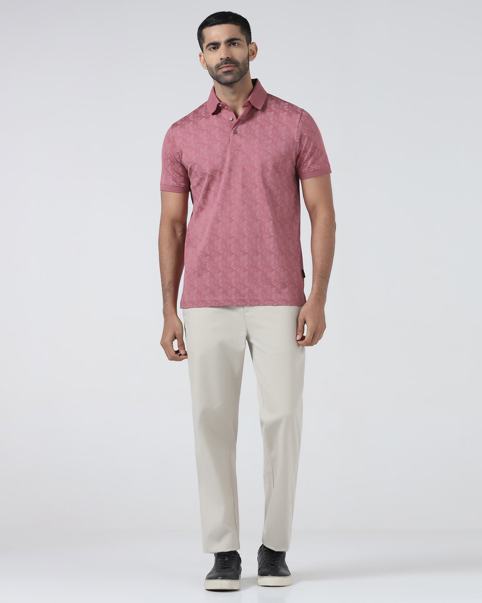 Coral Pink Printed Polo - Live
