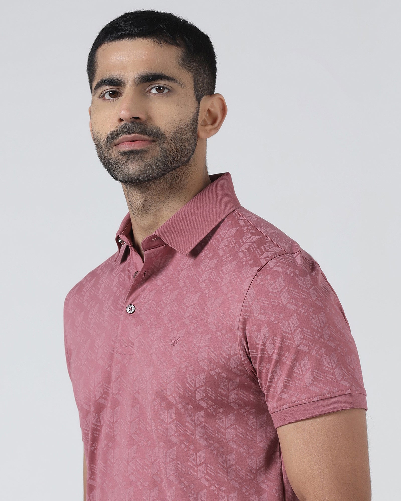 Coral Pink Printed Polo - Live