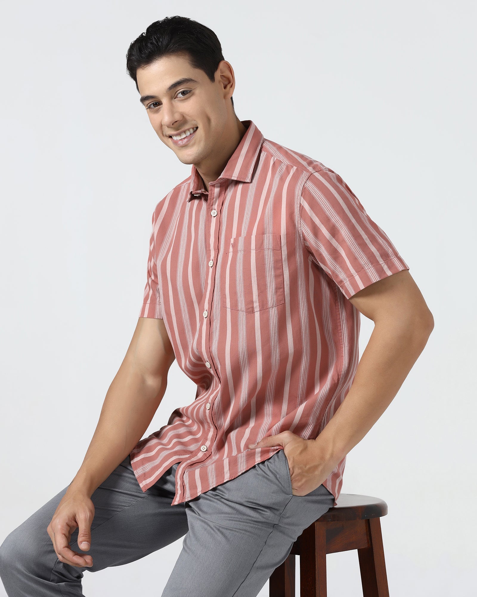 Coral Half Sleeve Stripe Shirt - Mantus