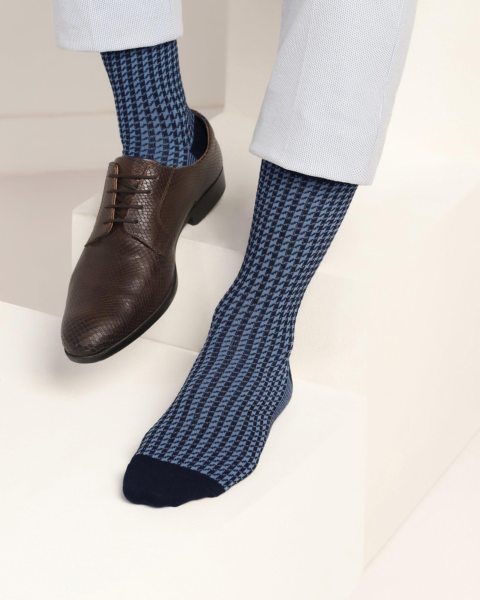 Cotton Blue Knitted Socks - Tesla