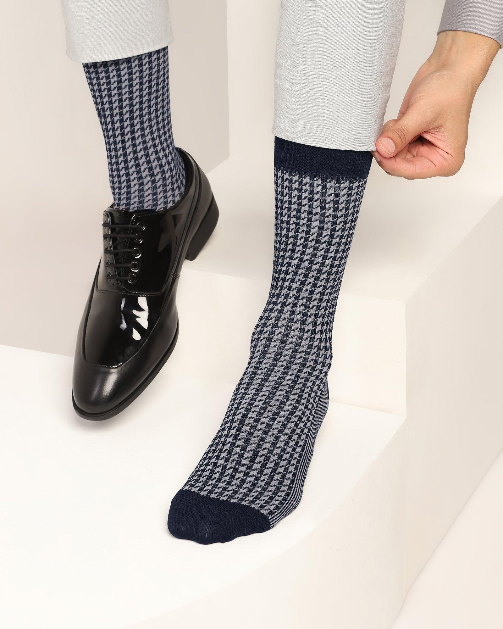 Cotton Dark Navy Knitted Socks - Tesla