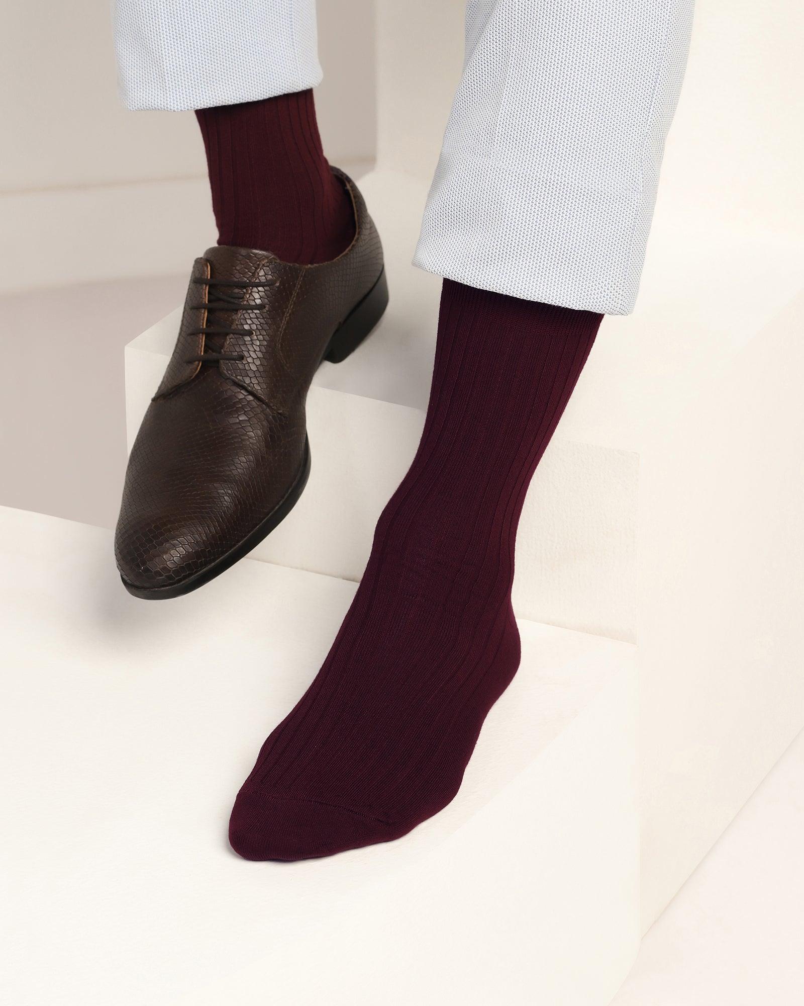 Cotton Maroon Knitted Socks - Thai