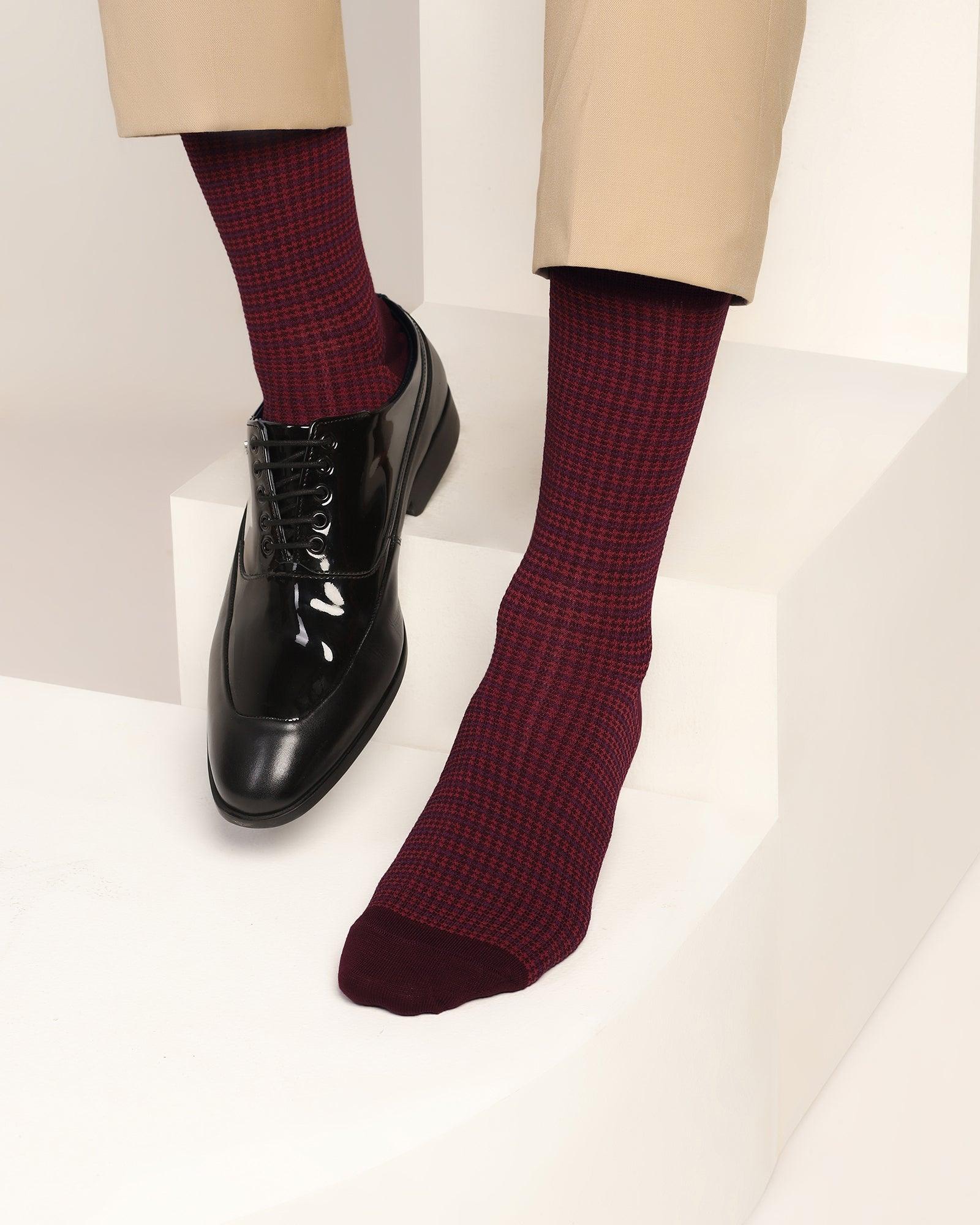 Cotton Maroon Knitted Socks - Tauro