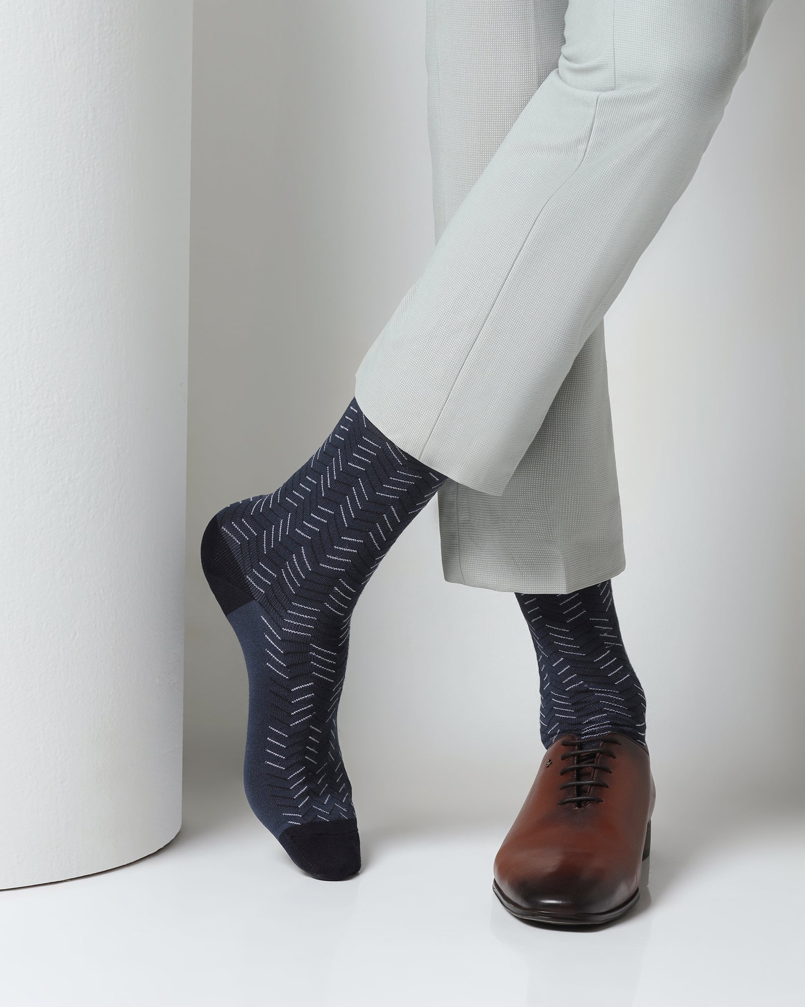 Cotton Navy Knitted Socks - Varya