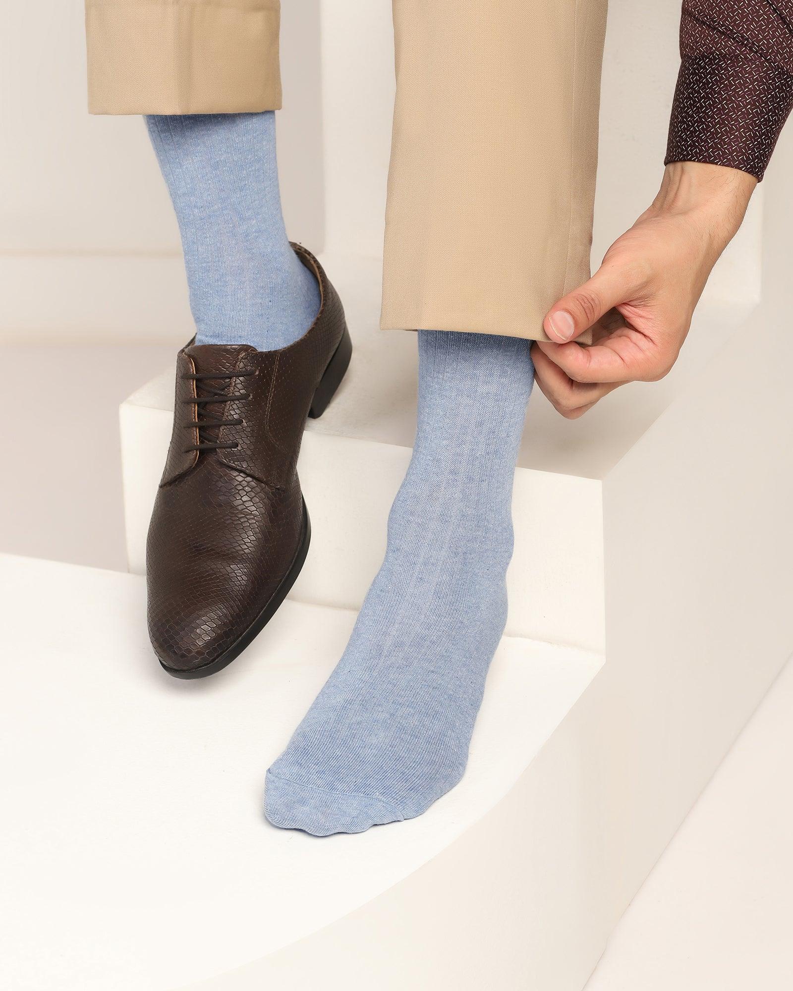 Cotton Shadow Blue Knitted Socks - Turkey