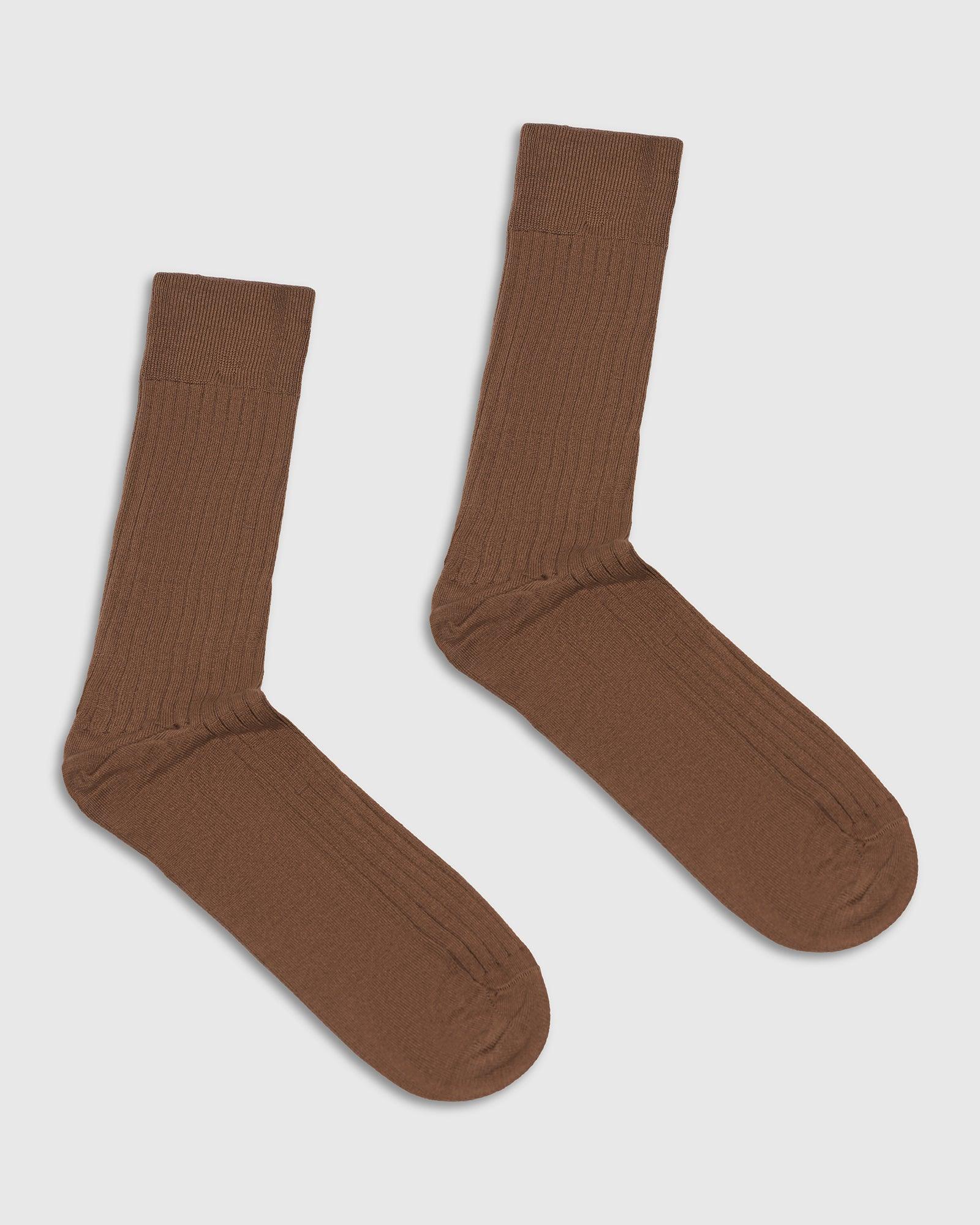 Cotton Tobacco Brown Knitted Socks - Thai