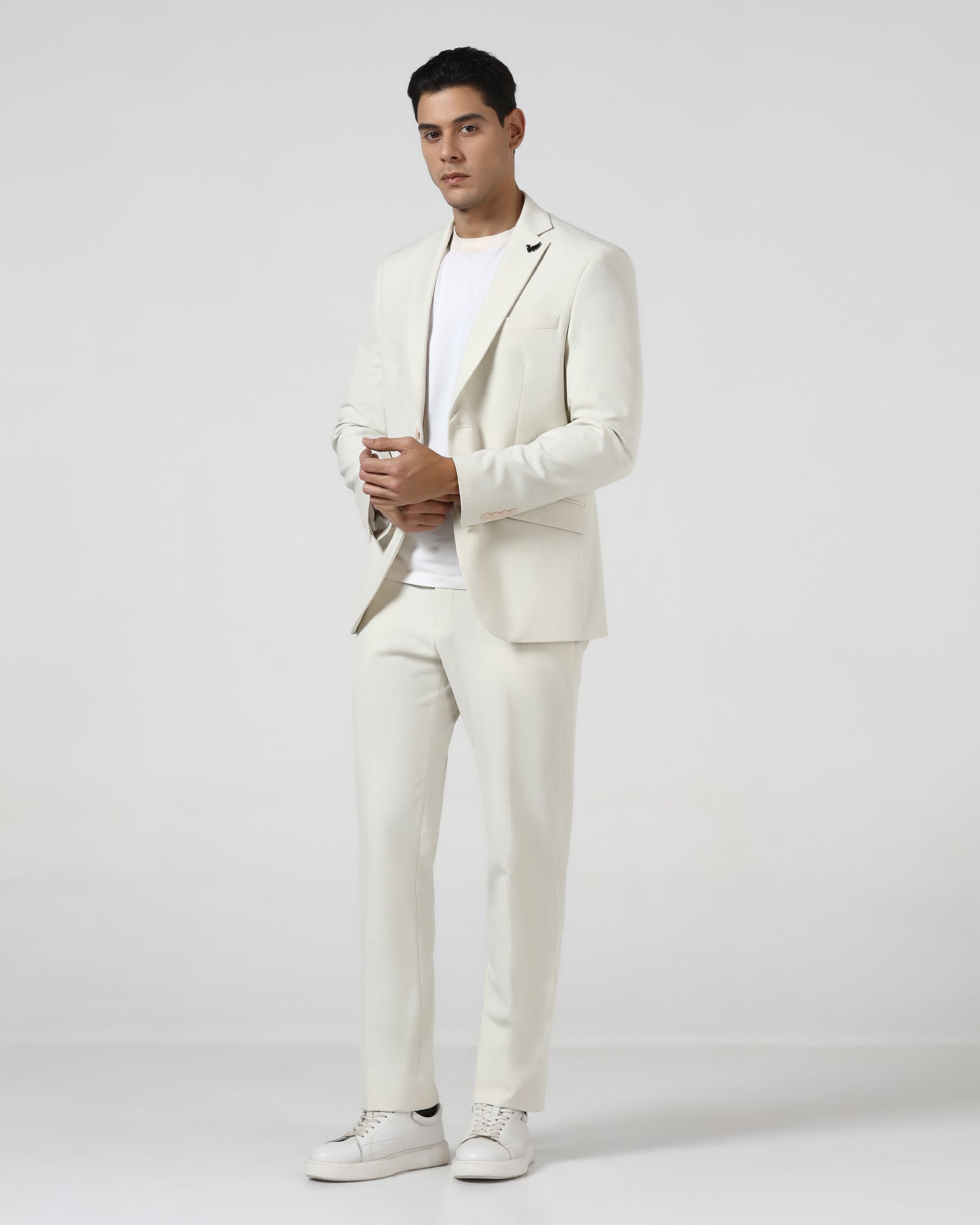 Cream Three Piece Solid Suit - Embro