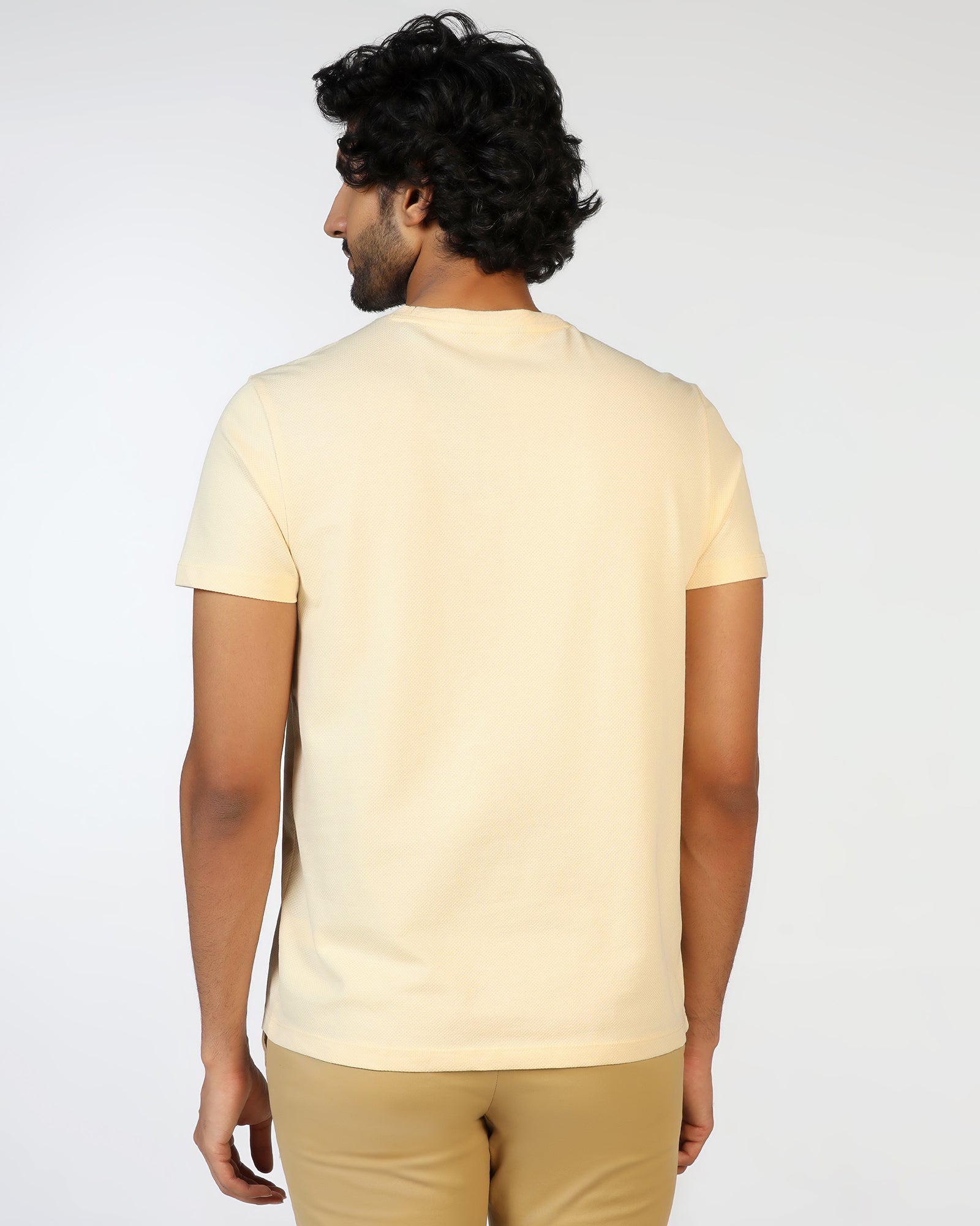 Cream Crew Neck Textured T-Shirt - Hexa