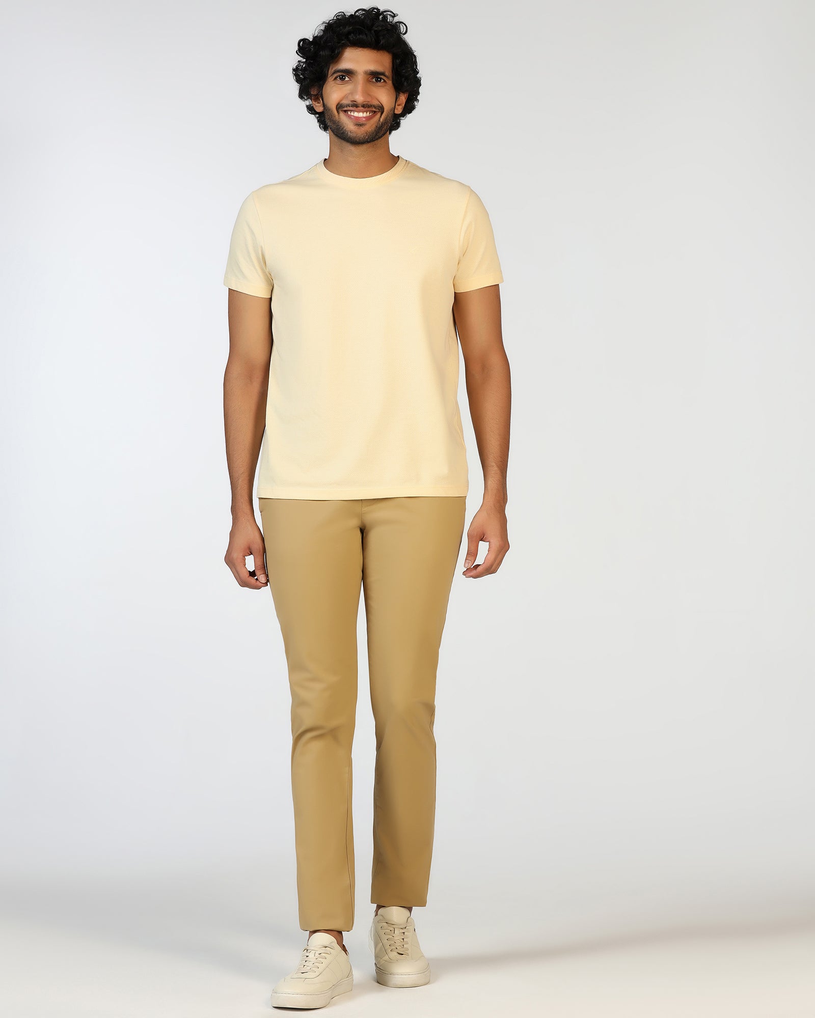 Cream Crew Neck Textured T-Shirt - Hexa