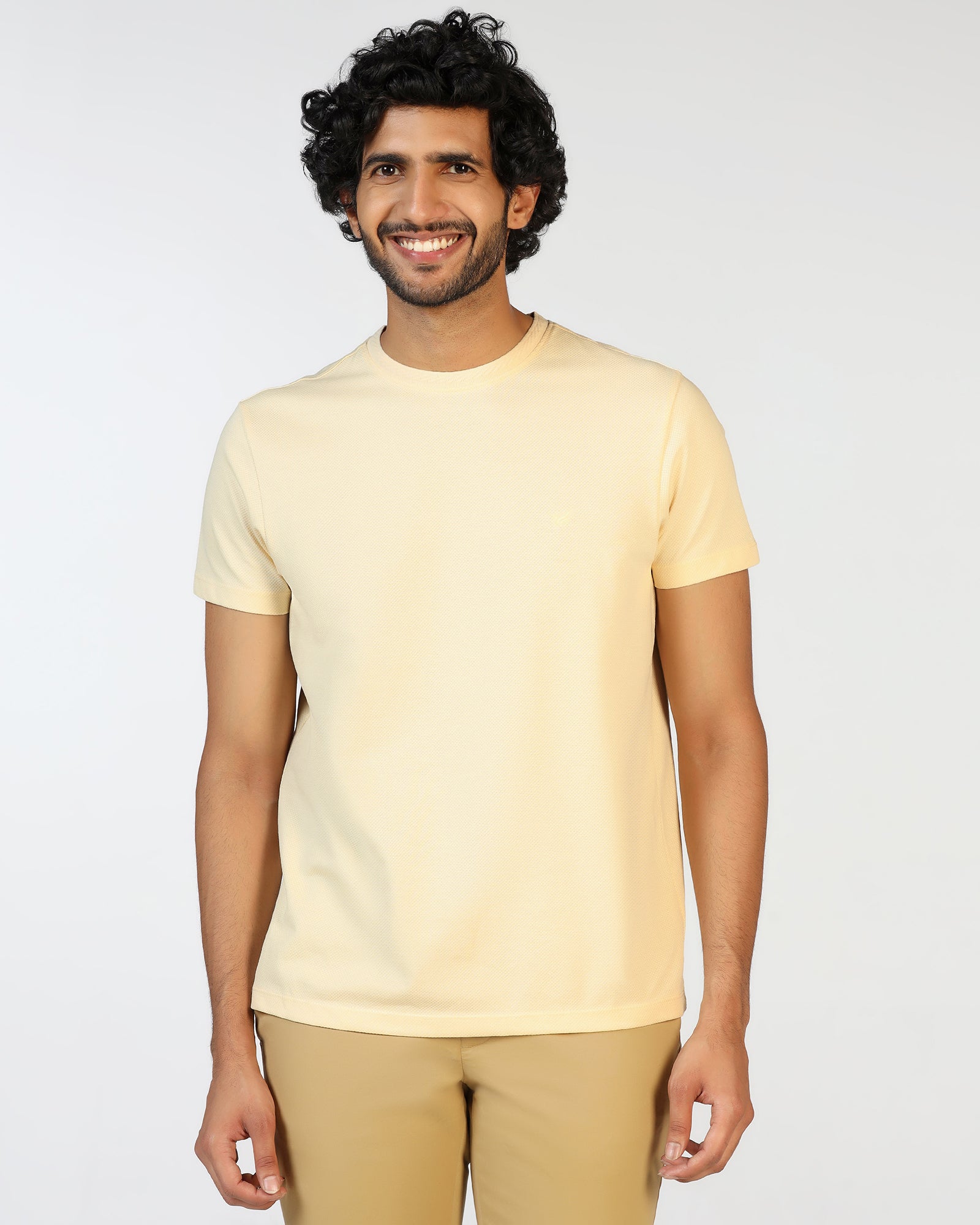 Cream Crew Neck Textured T-Shirt - Hexa