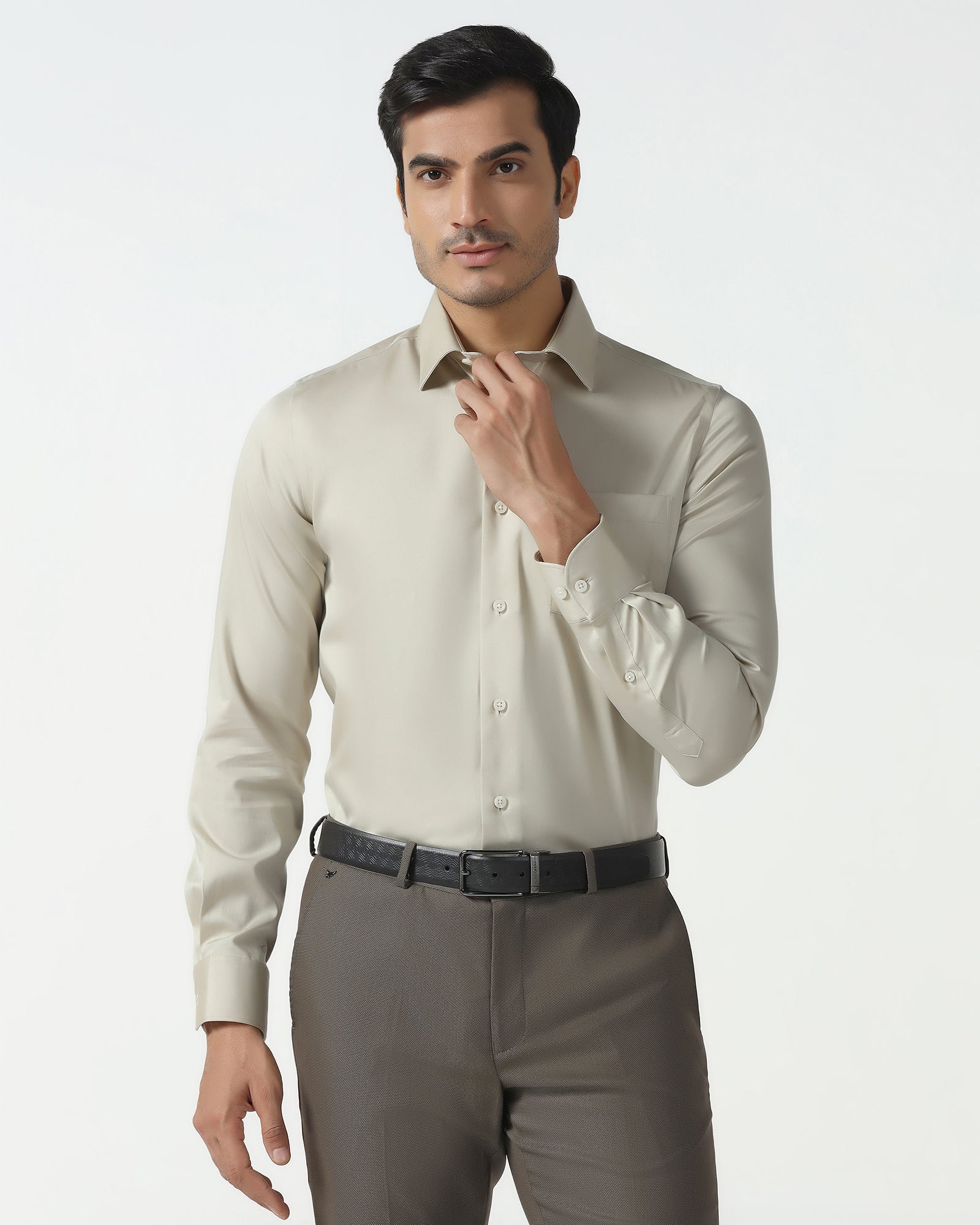 Cream Non Iron Solid Shirt - Sylvia
