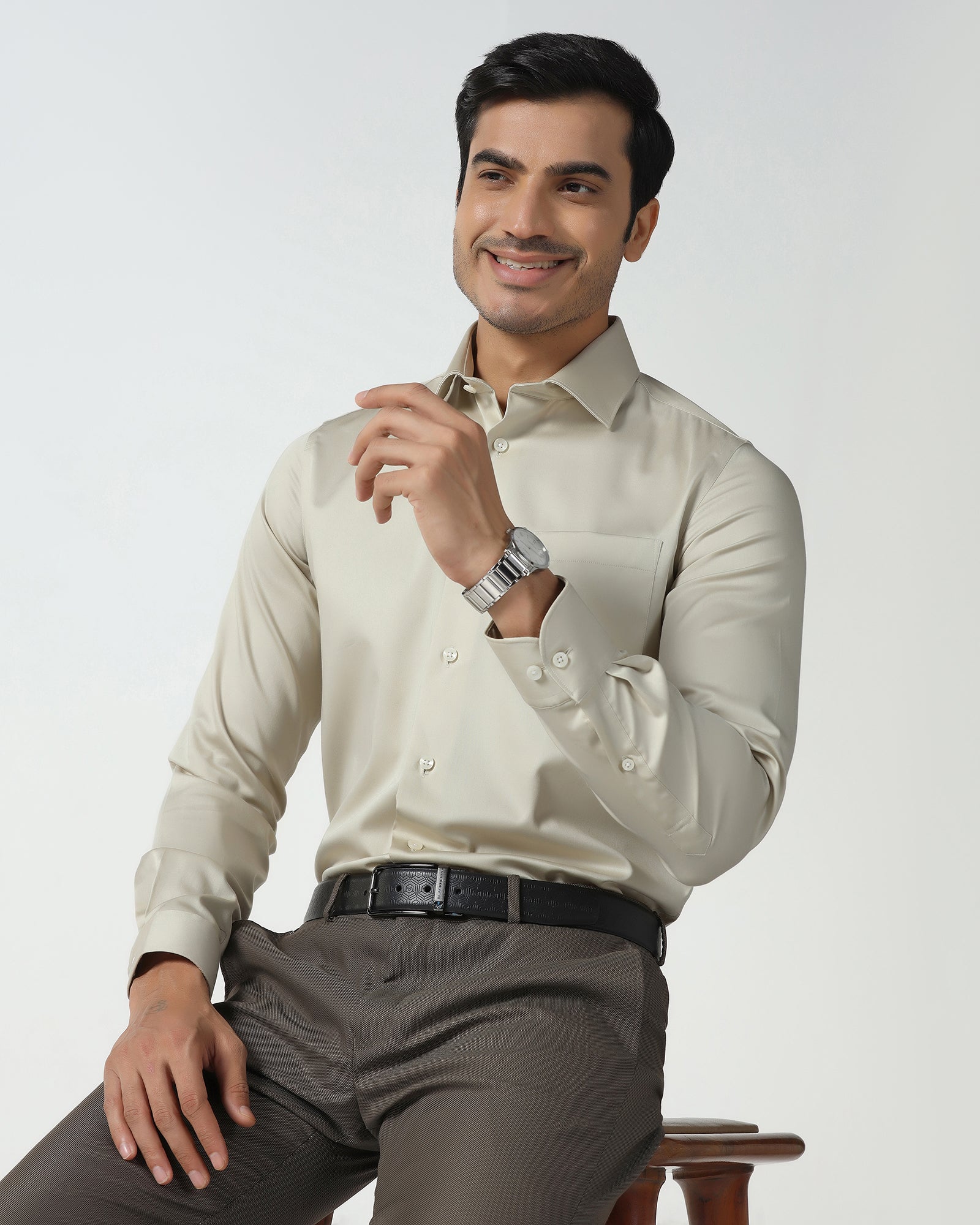 Cream Non Iron Solid Shirt - Sylvia