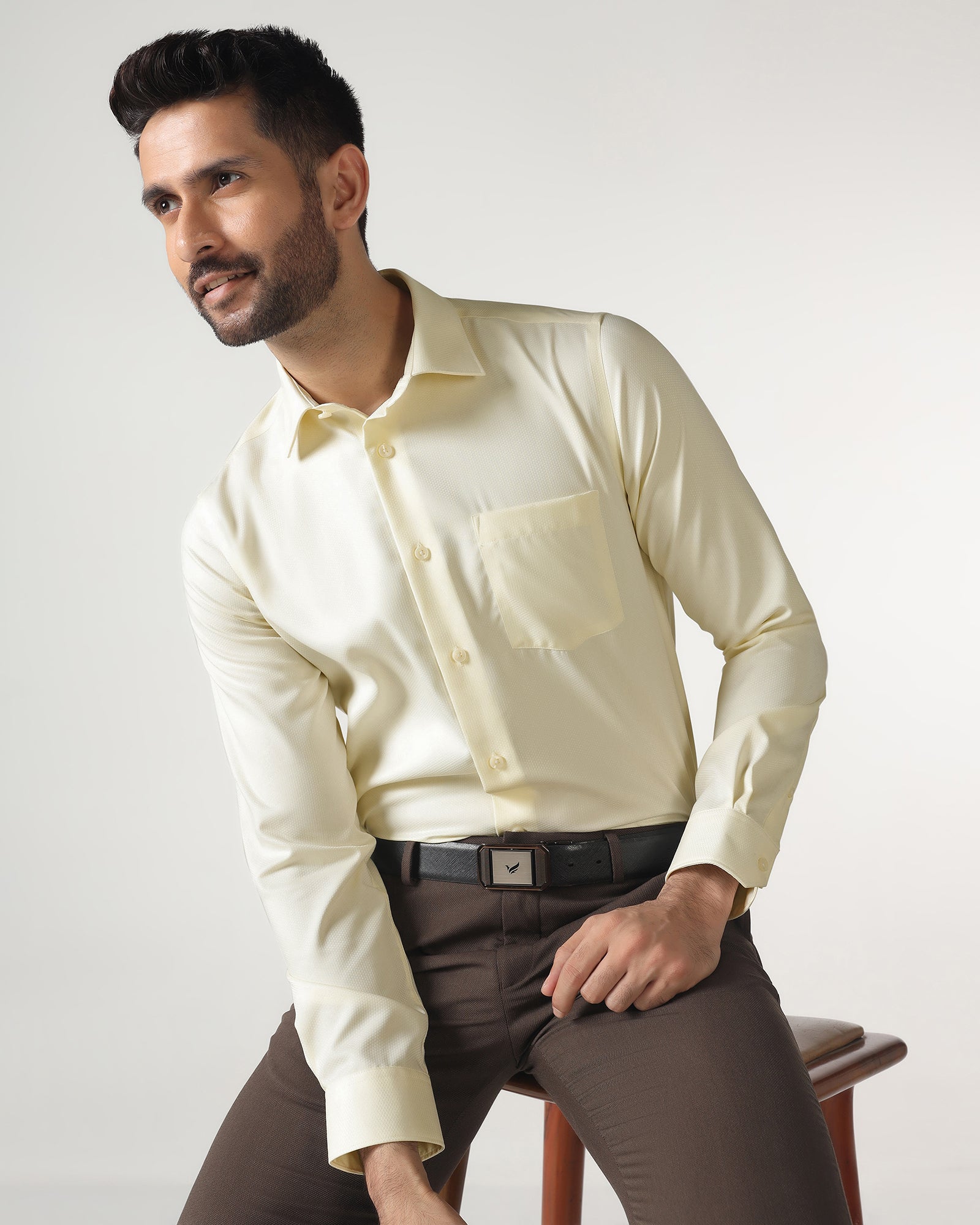 Cream Non Iron Textured Shirt - P31