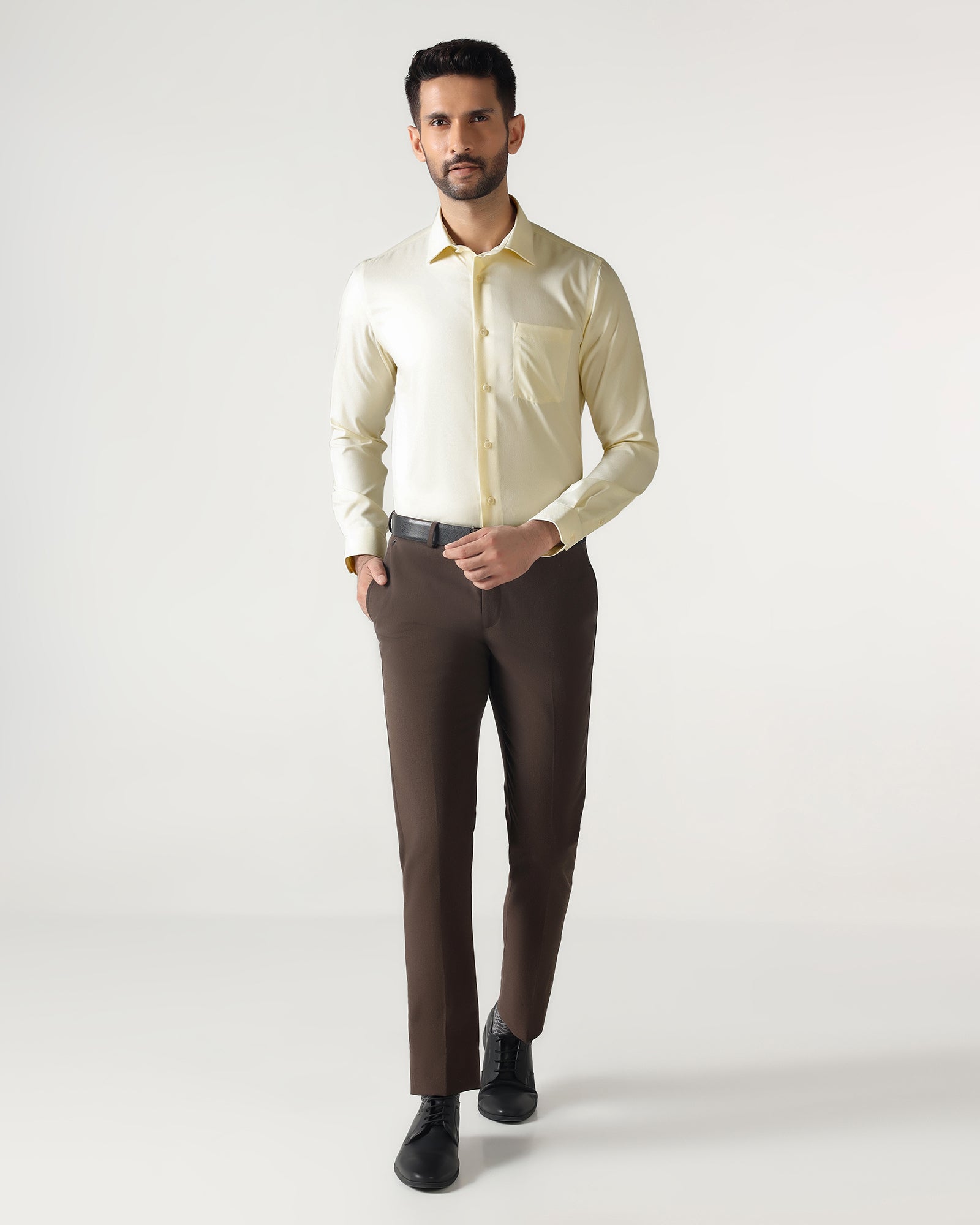 Cream Non Iron Textured Shirt - P31