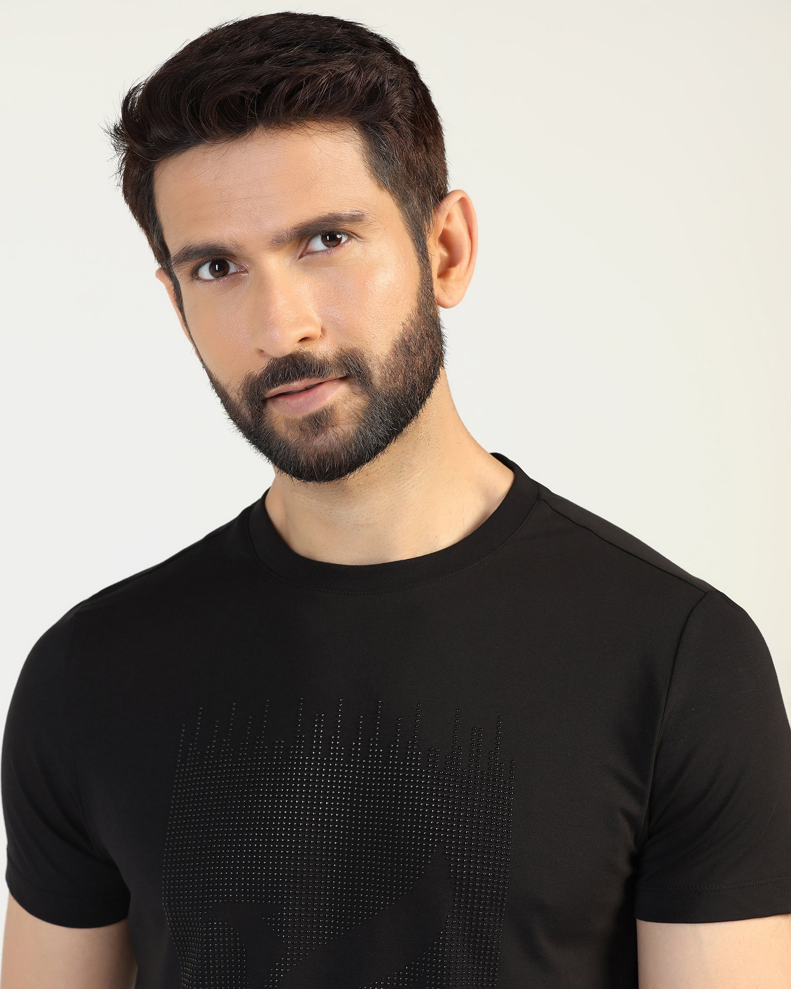 Crew Neck Black Printed T-Shirt - Badger