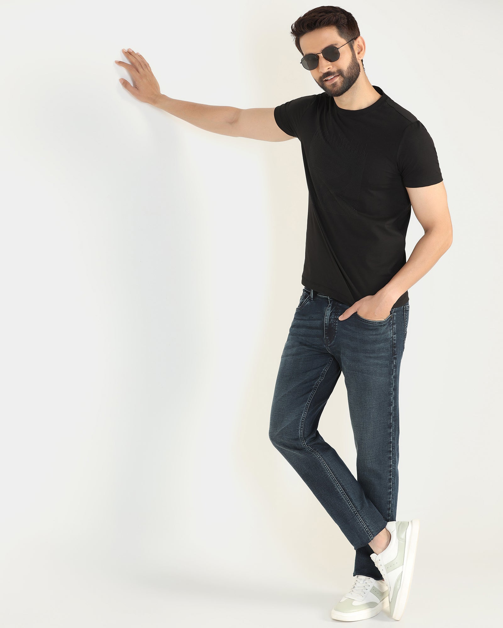 Crew Neck Black Printed T-Shirt - Badger