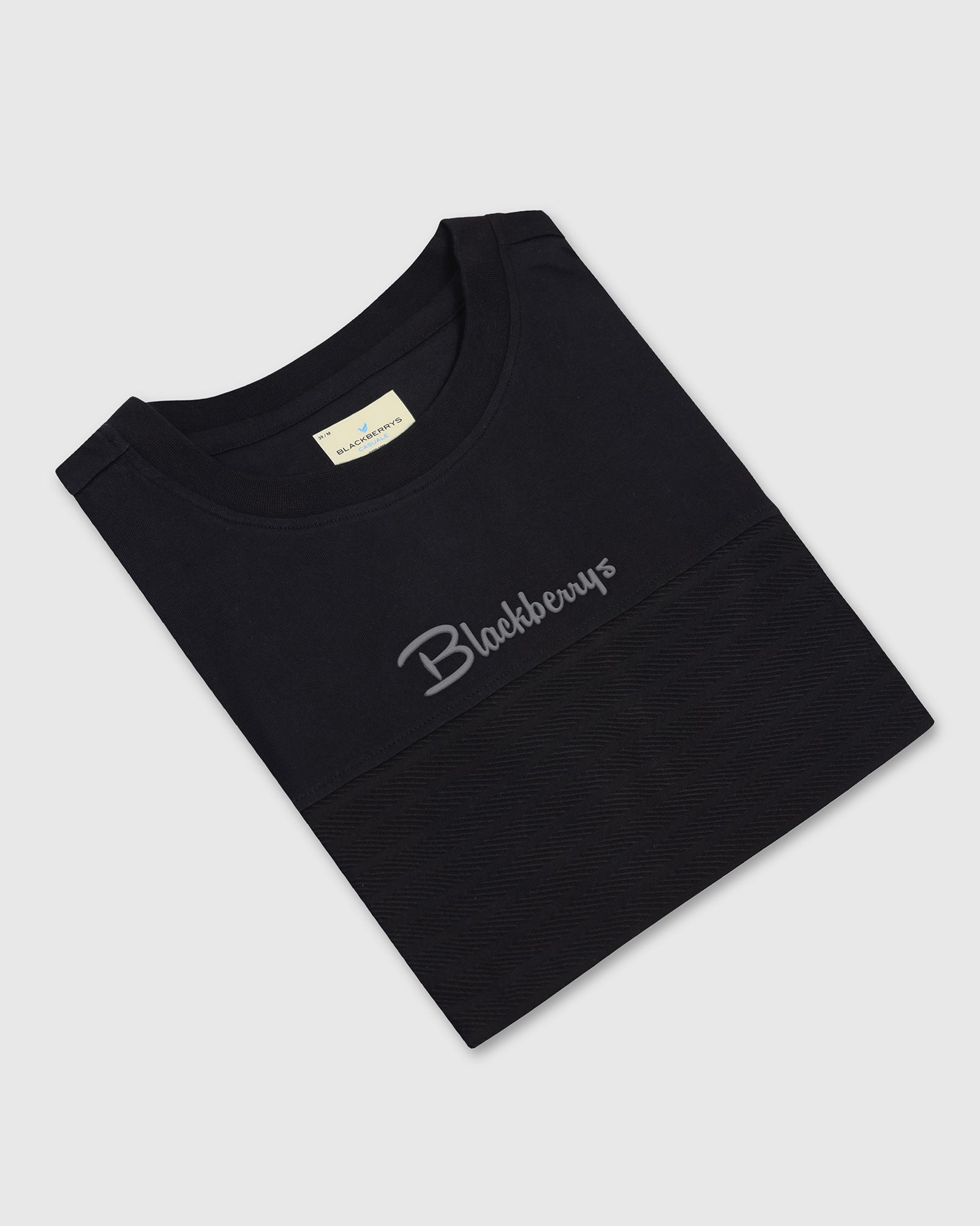 Crew Neck Black Solid T-Shirt - Stroke