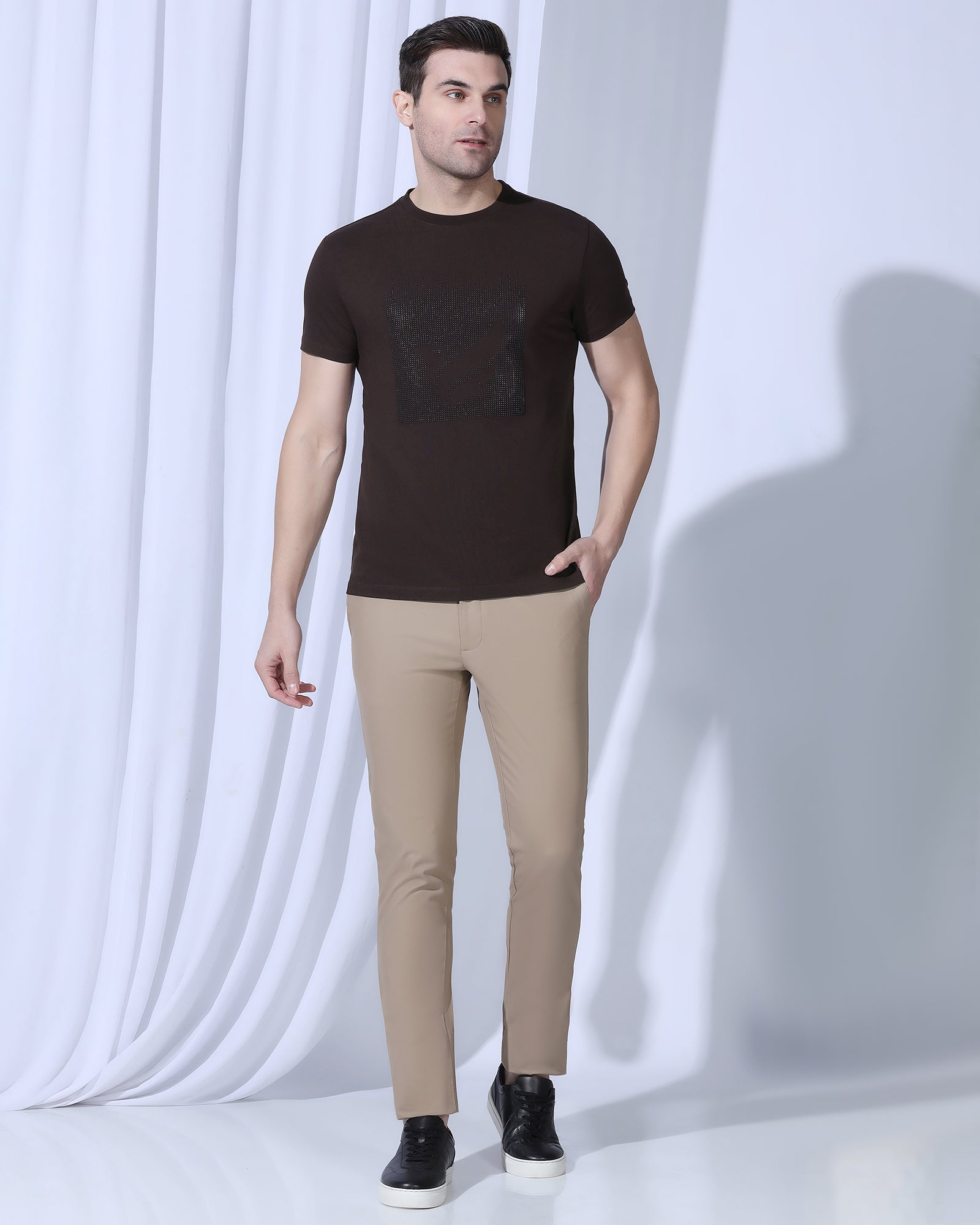 Crew Neck Brown Printed T-Shirt - Badger