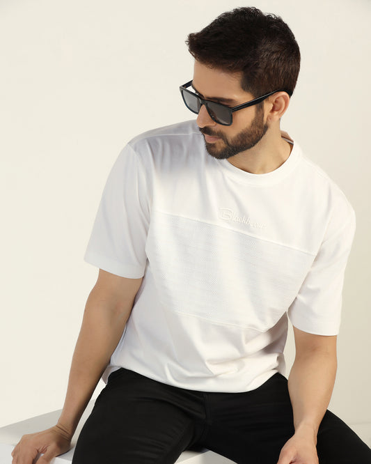 Crew Neck Off White Solid T-Shirt - Stroke