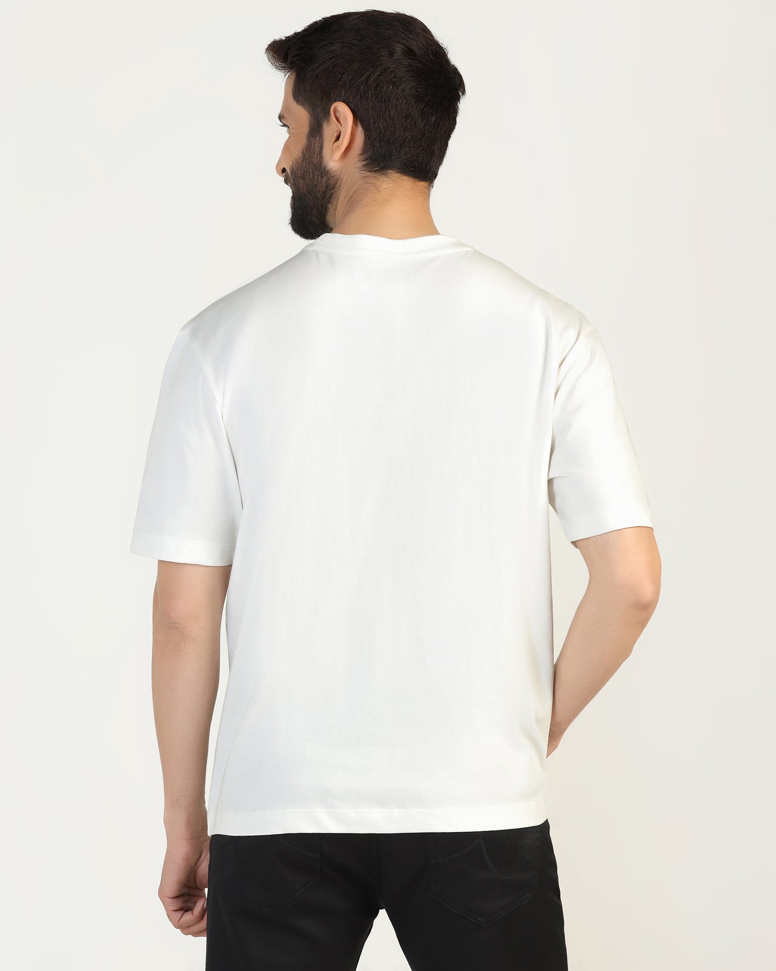 Crew Neck Off White Solid T-Shirt - Stroke