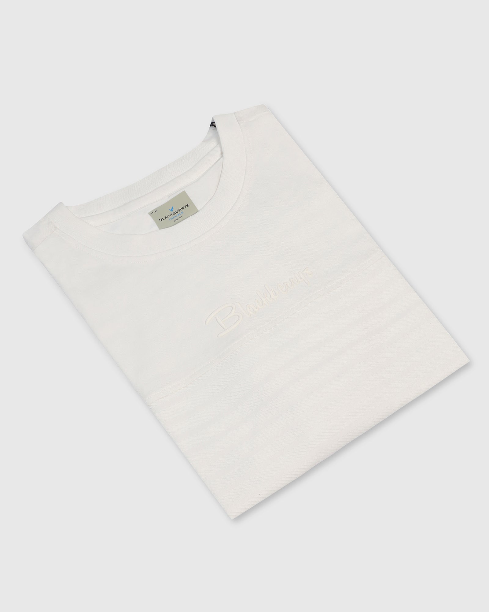Crew Neck Off White Solid T-Shirt - Stroke