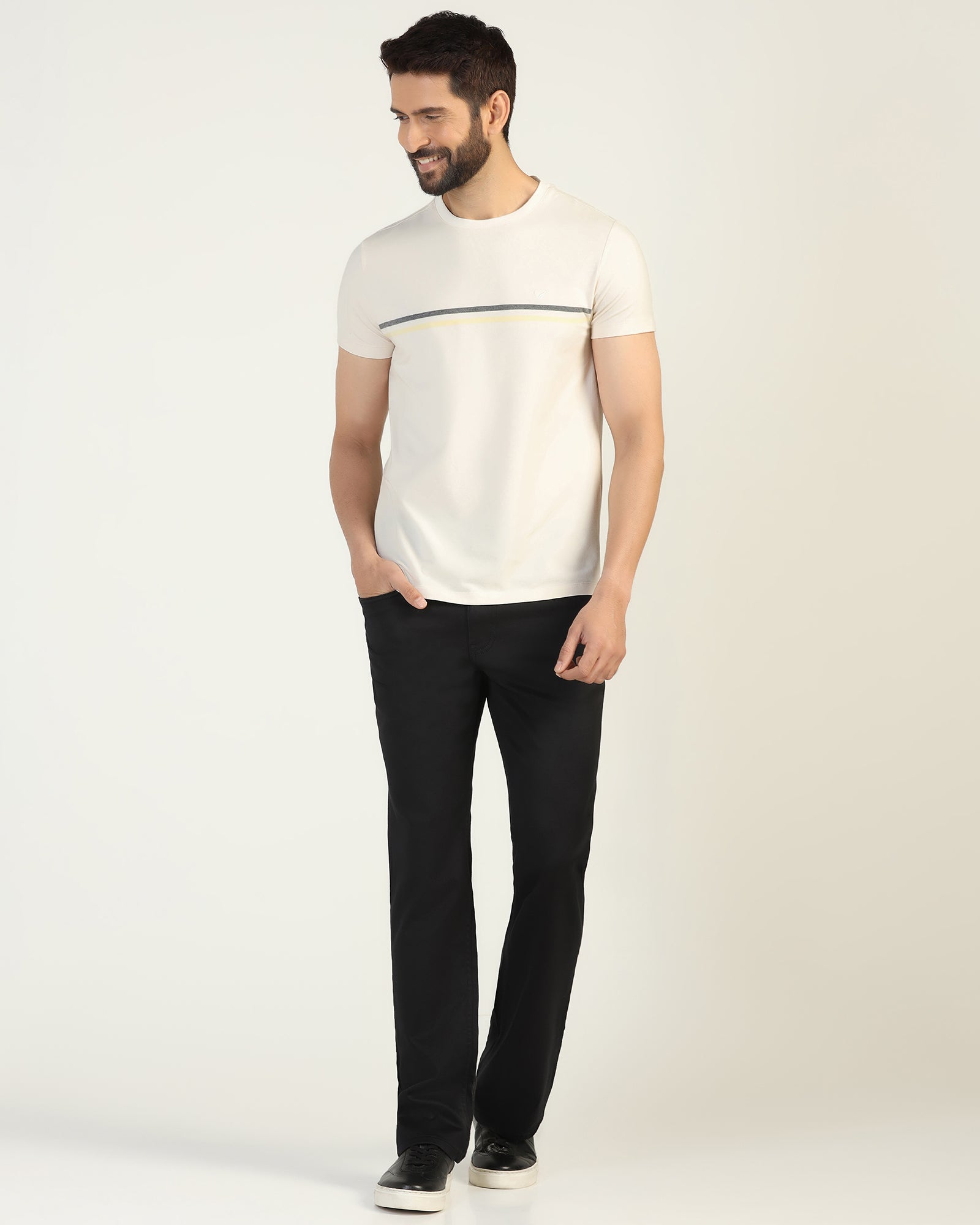 Crew Neck Powder Yellow Stripe T-Shirt - Lincoln
