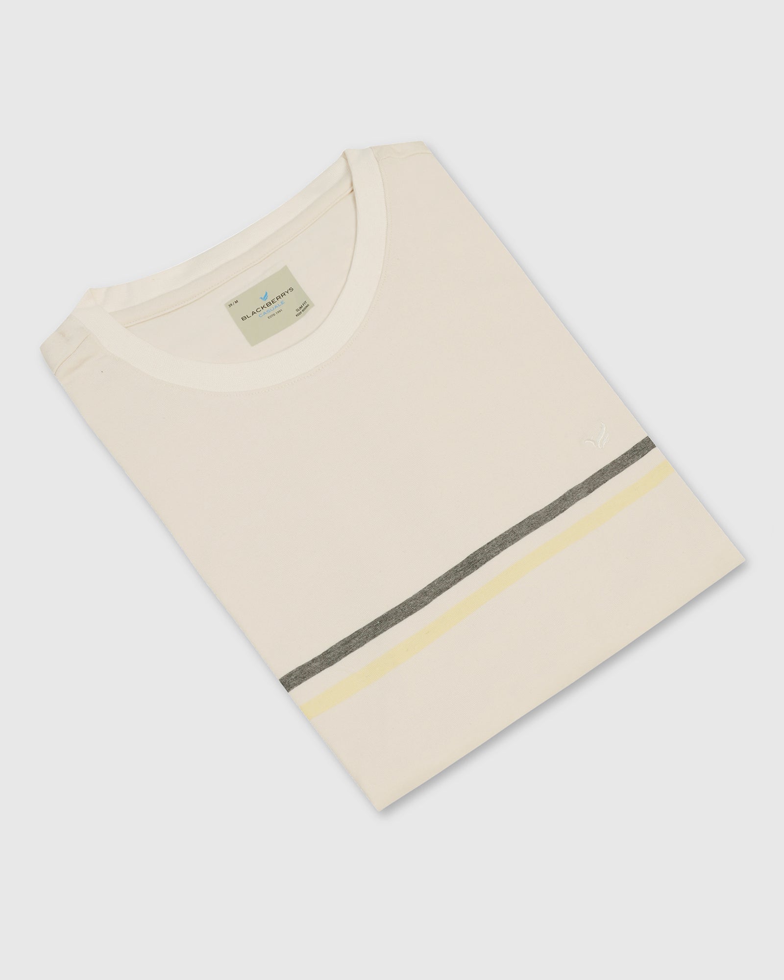 Crew Neck Powder Yellow Stripe T-Shirt - Lincoln