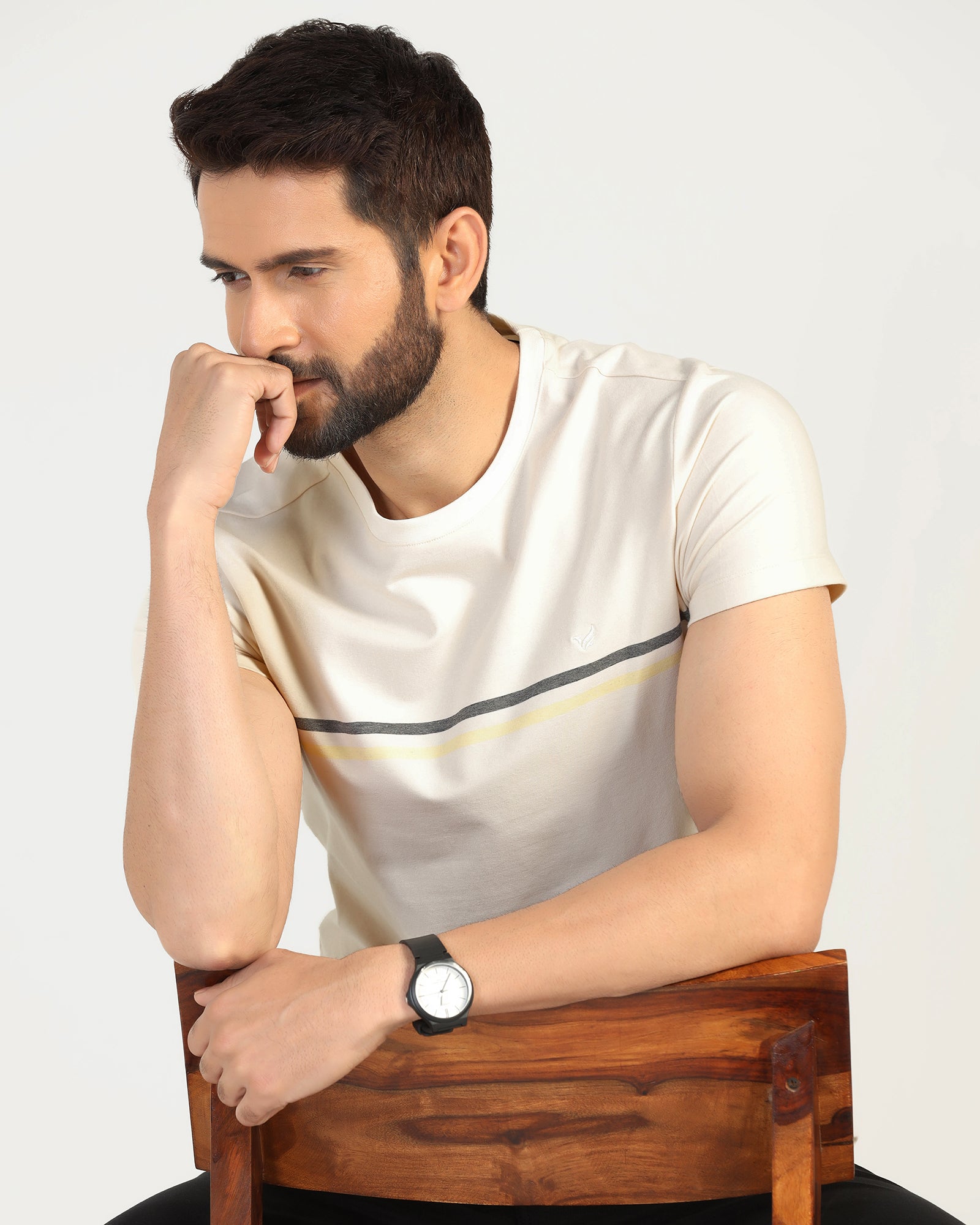 Crew Neck Powder Yellow Stripe T-Shirt - Lincoln