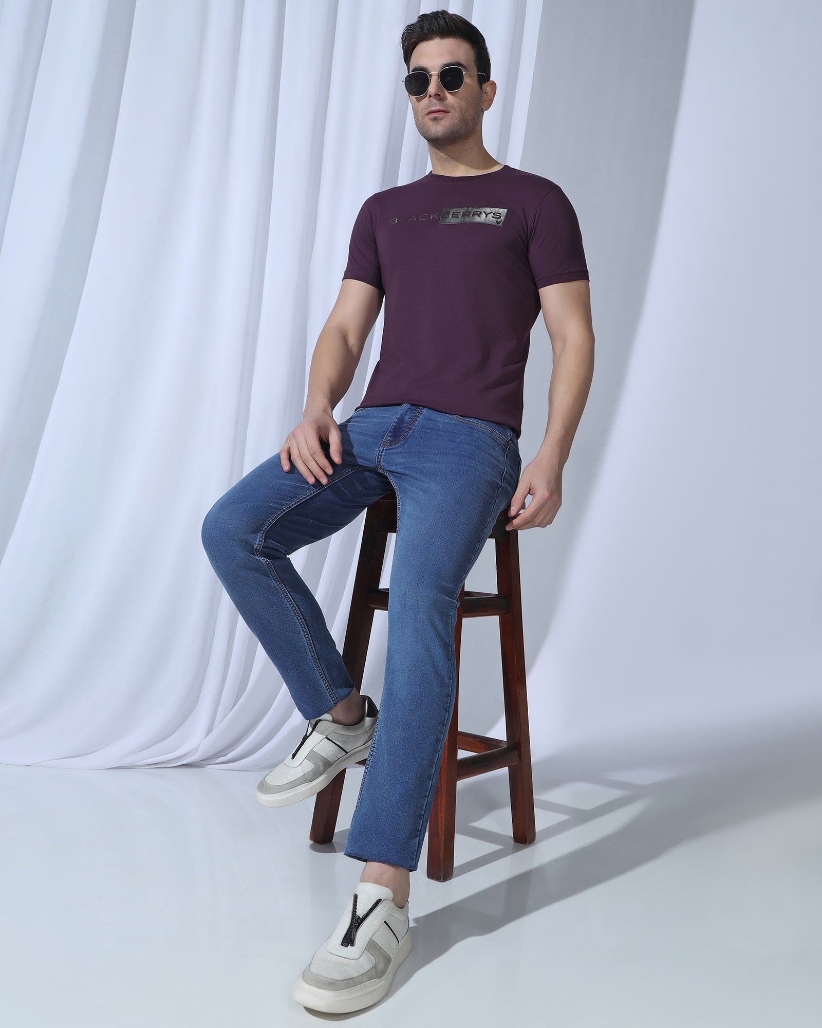 Crew Neck Purple Printed T-Shirt - Zedd