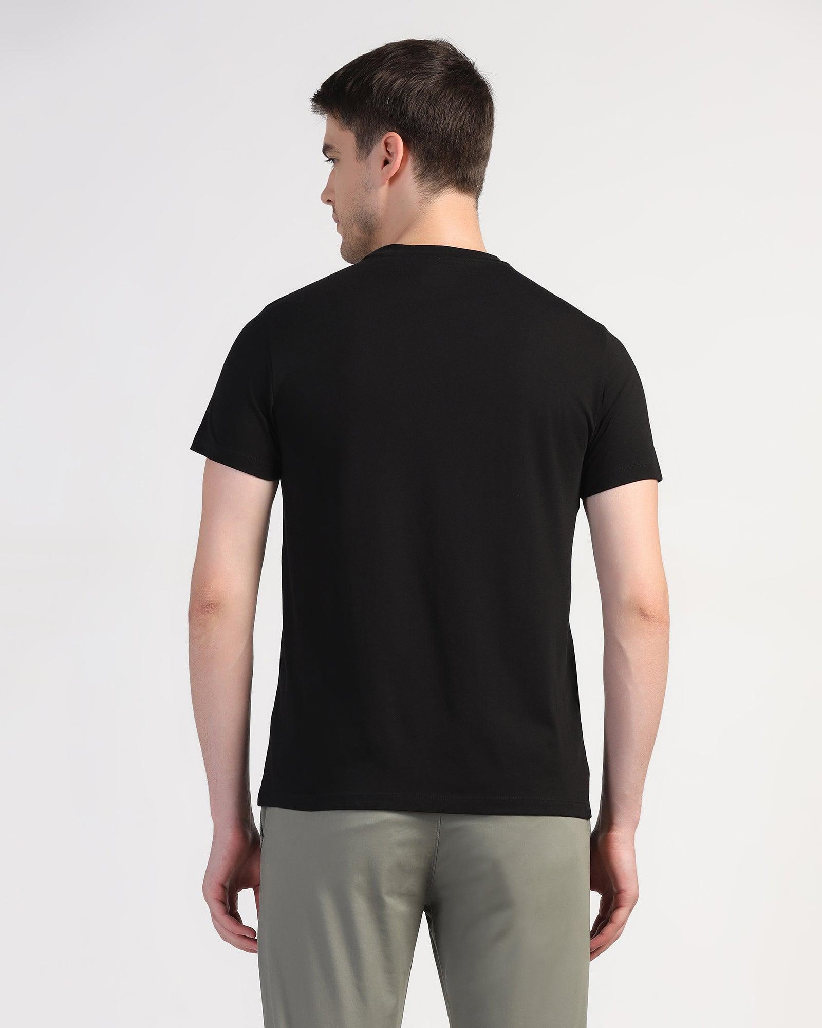 Crew Neck Black Printed T-Shirt - Peak - Blackberrys