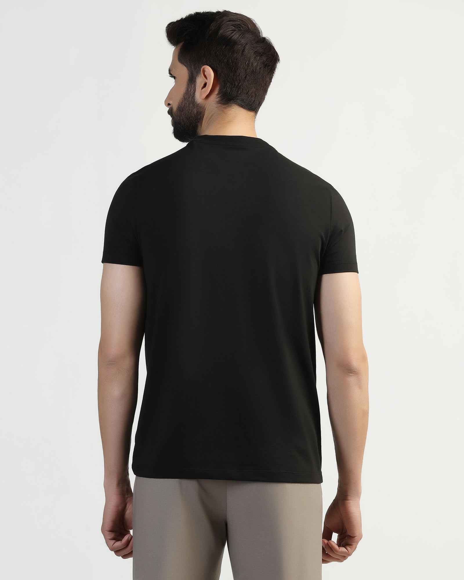 Crew Neck Black Printed T-Shirt - Pilot