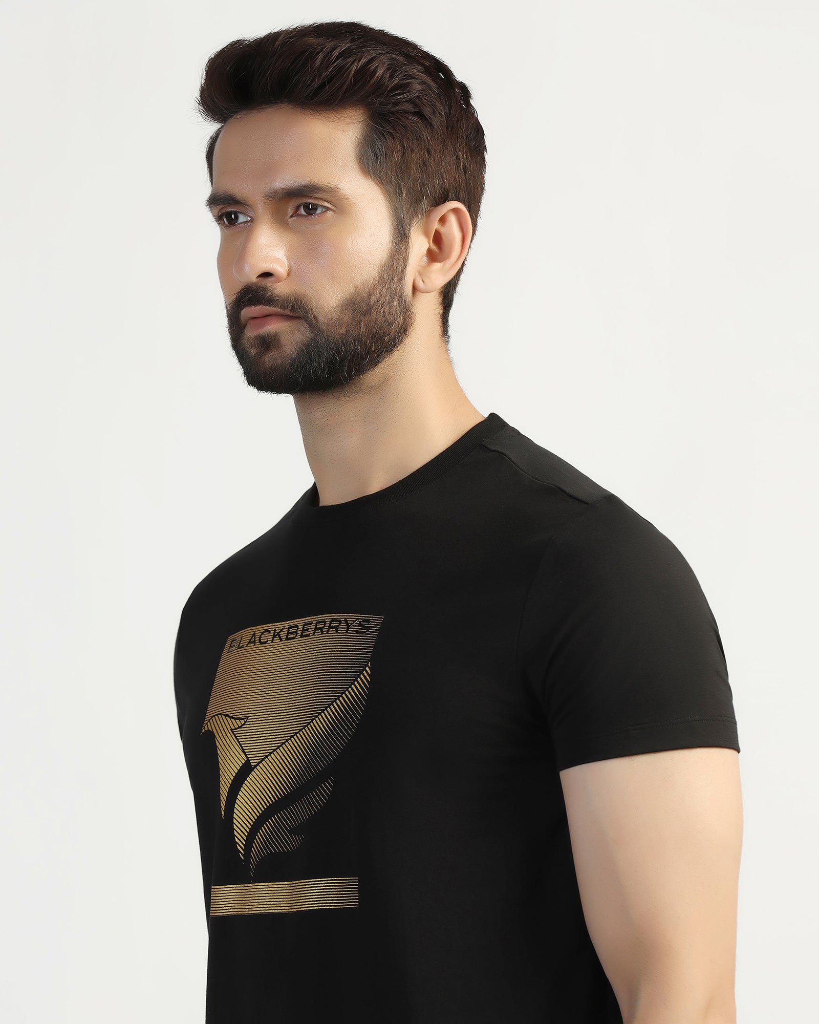 Crew Neck Black Printed T-Shirt - Pilot